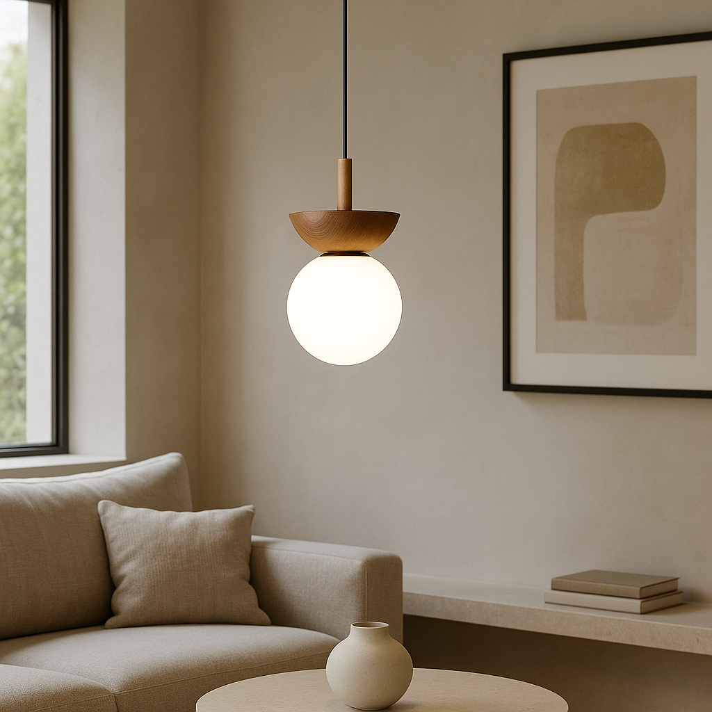 Lampe pendante en bois Japandi