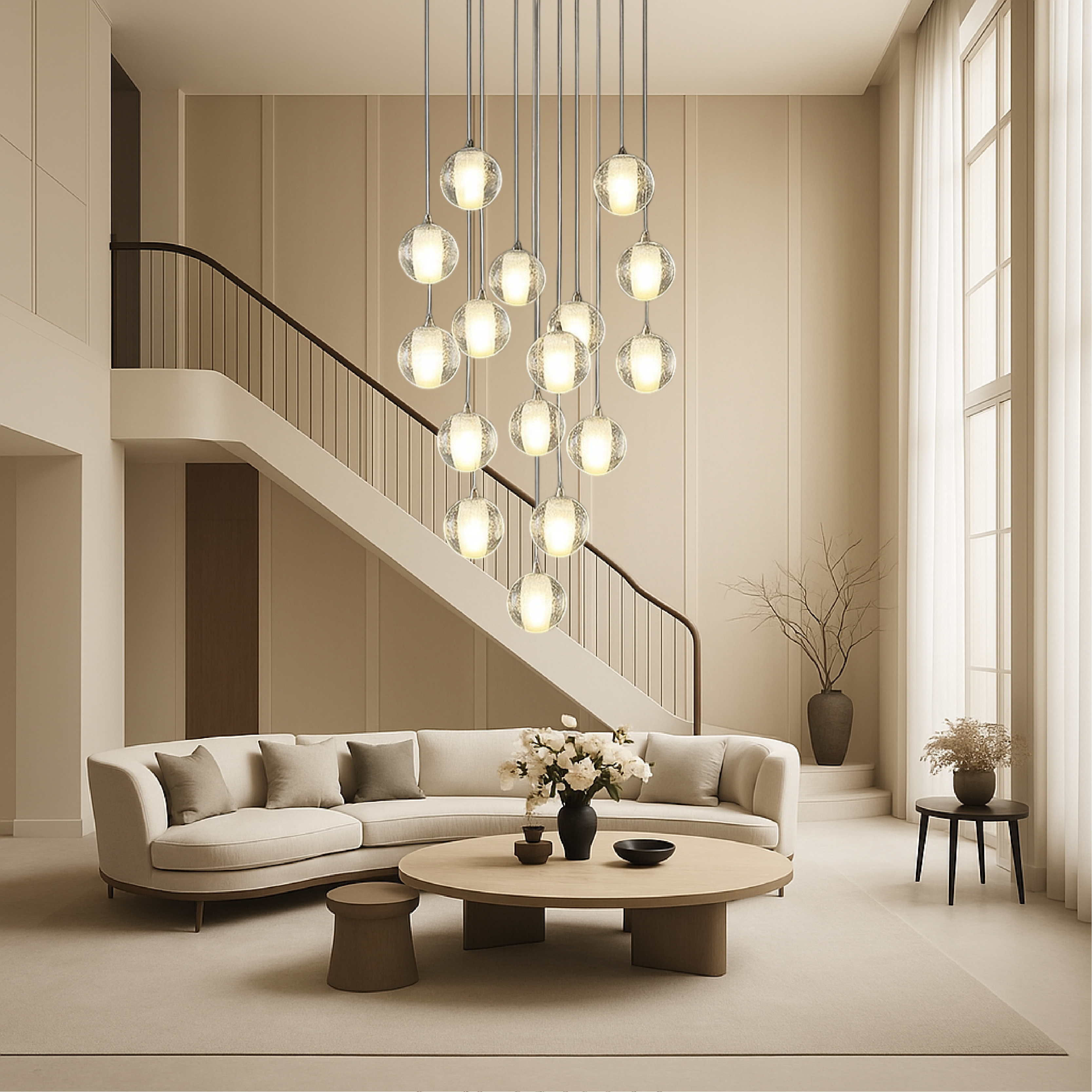 Lustre d'escalier à boules de cristal