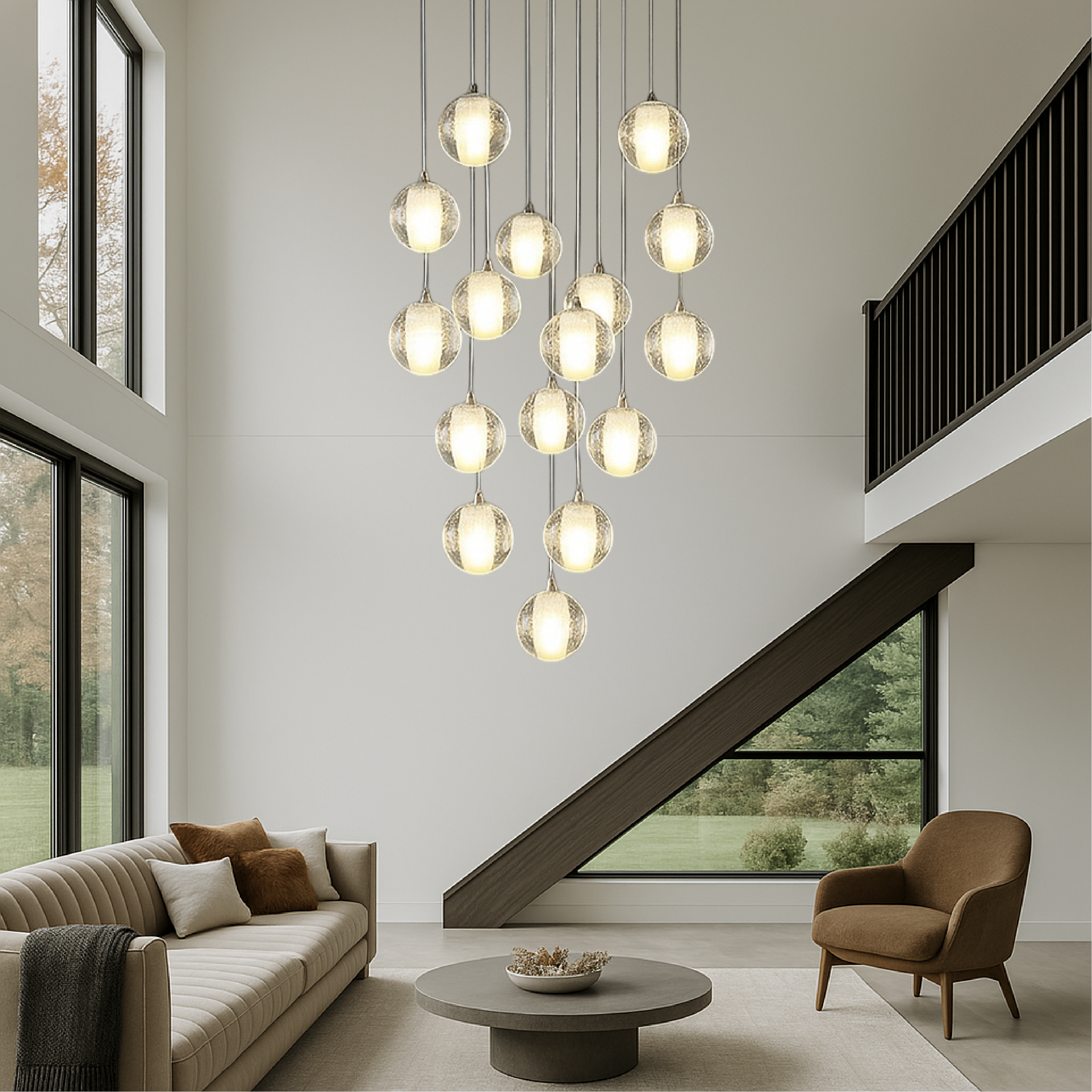 Lustre d'escalier à boules de cristal