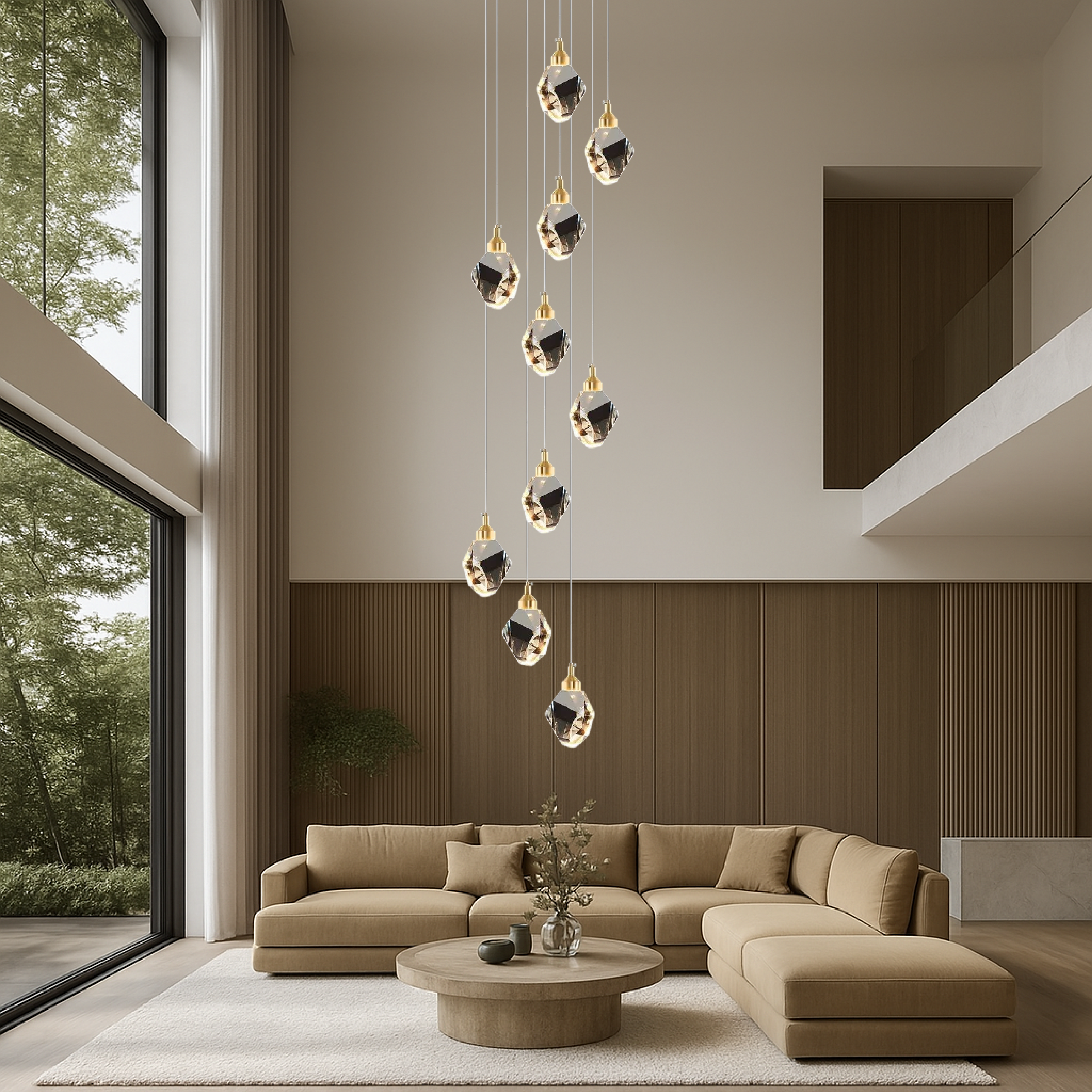 Lustre d'escalier en cristal à 10 têtes