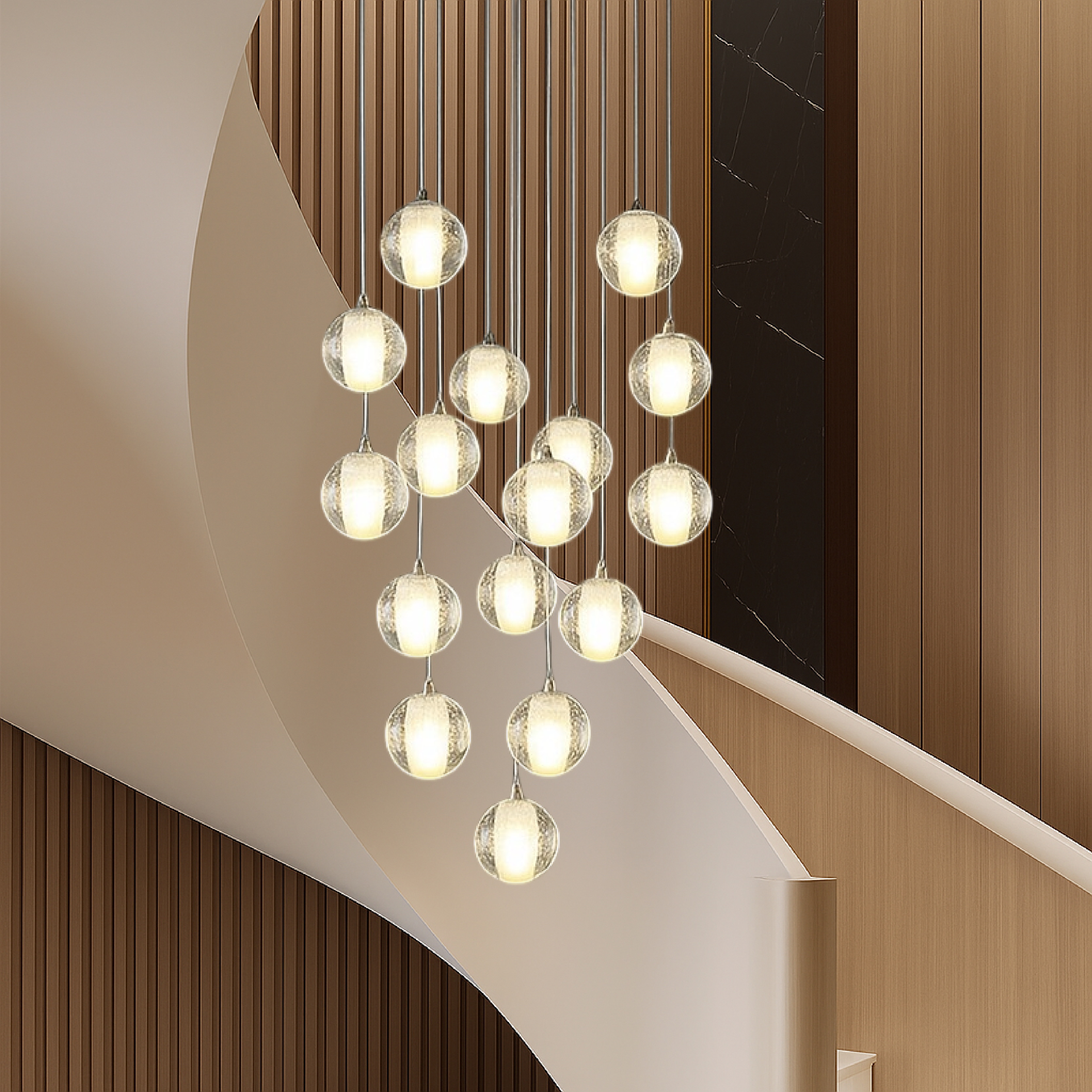 Lustre d'escalier à boules de cristal
