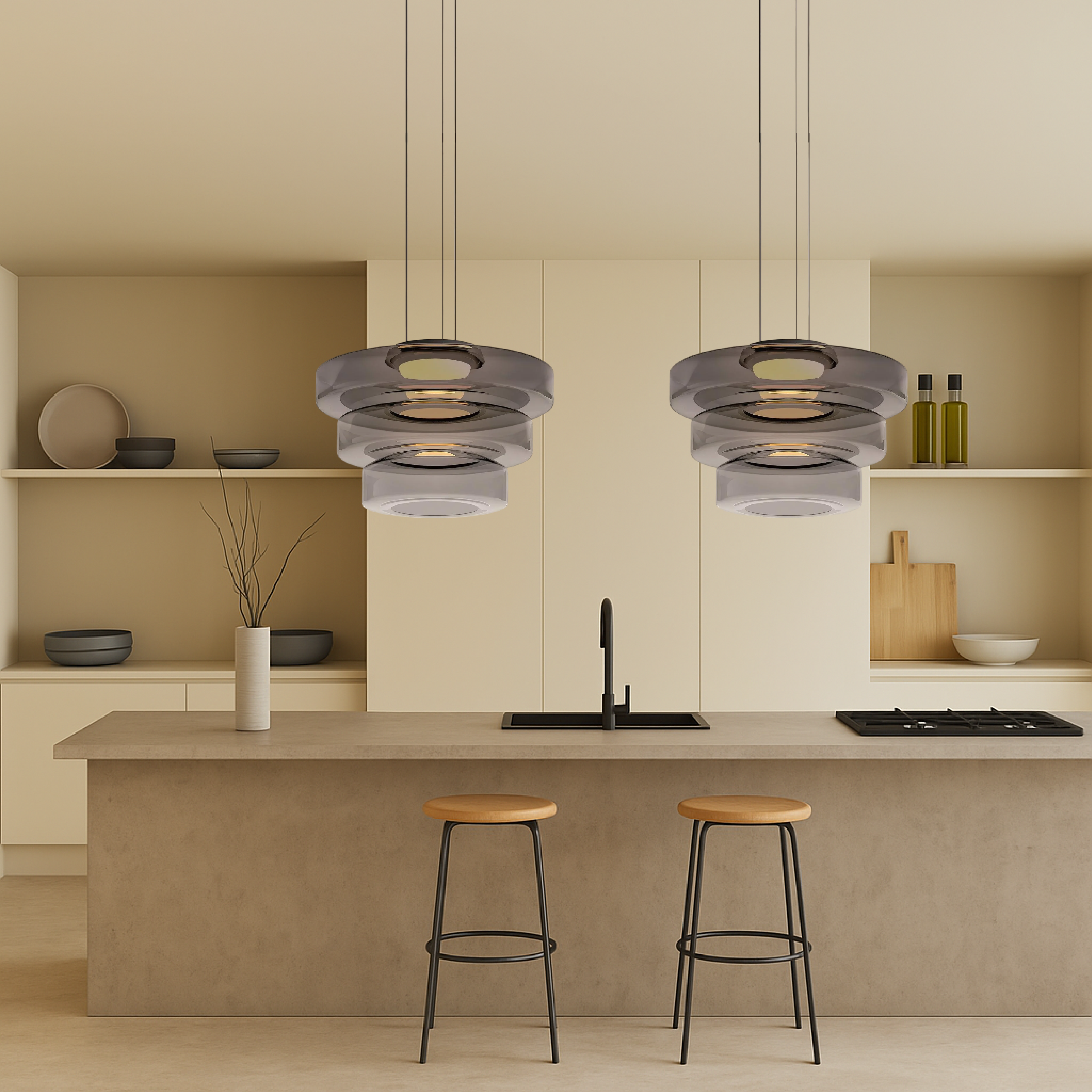 Lampe pendante danoise en verre Bauhaus