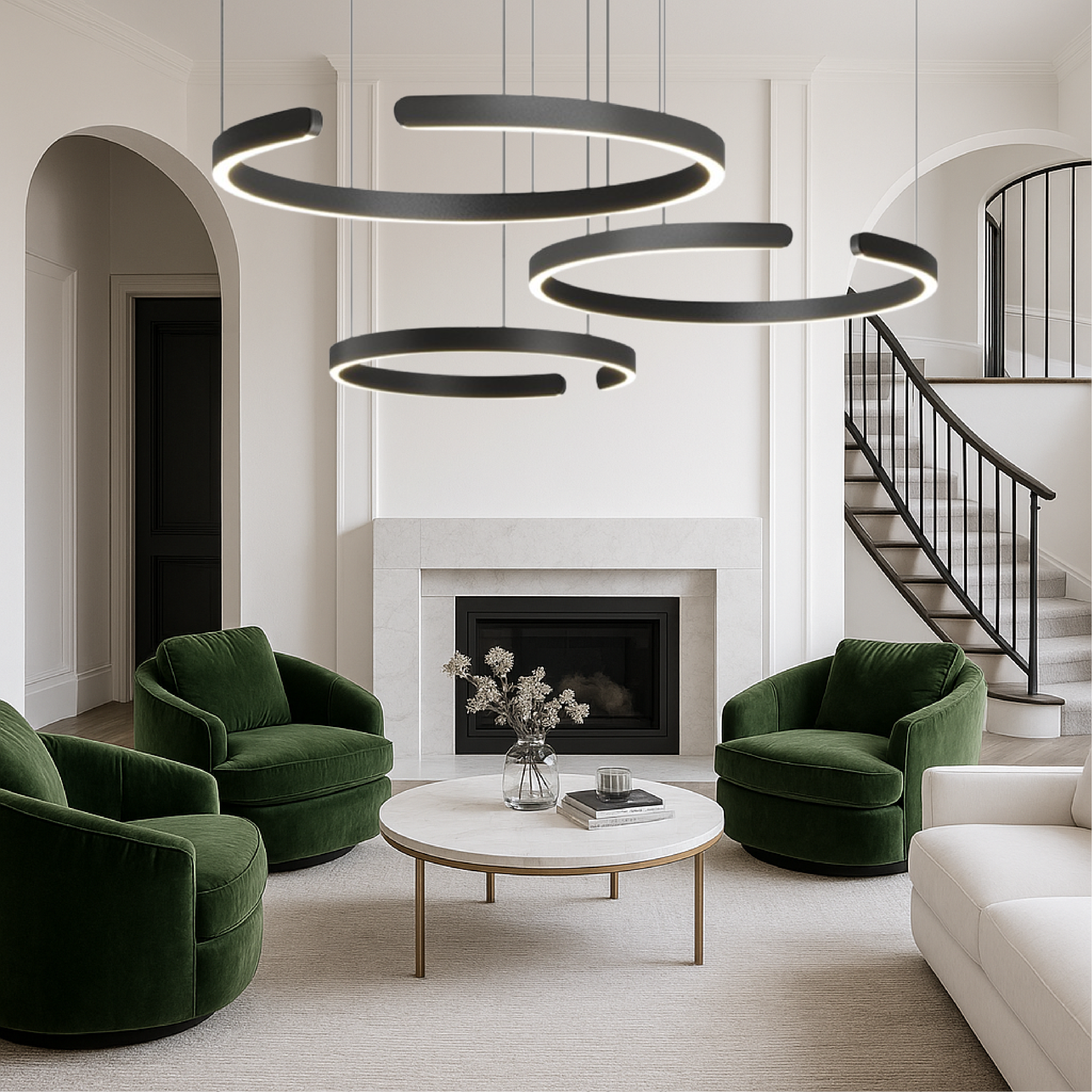 Lampe pendante nordique à 3 anneaux