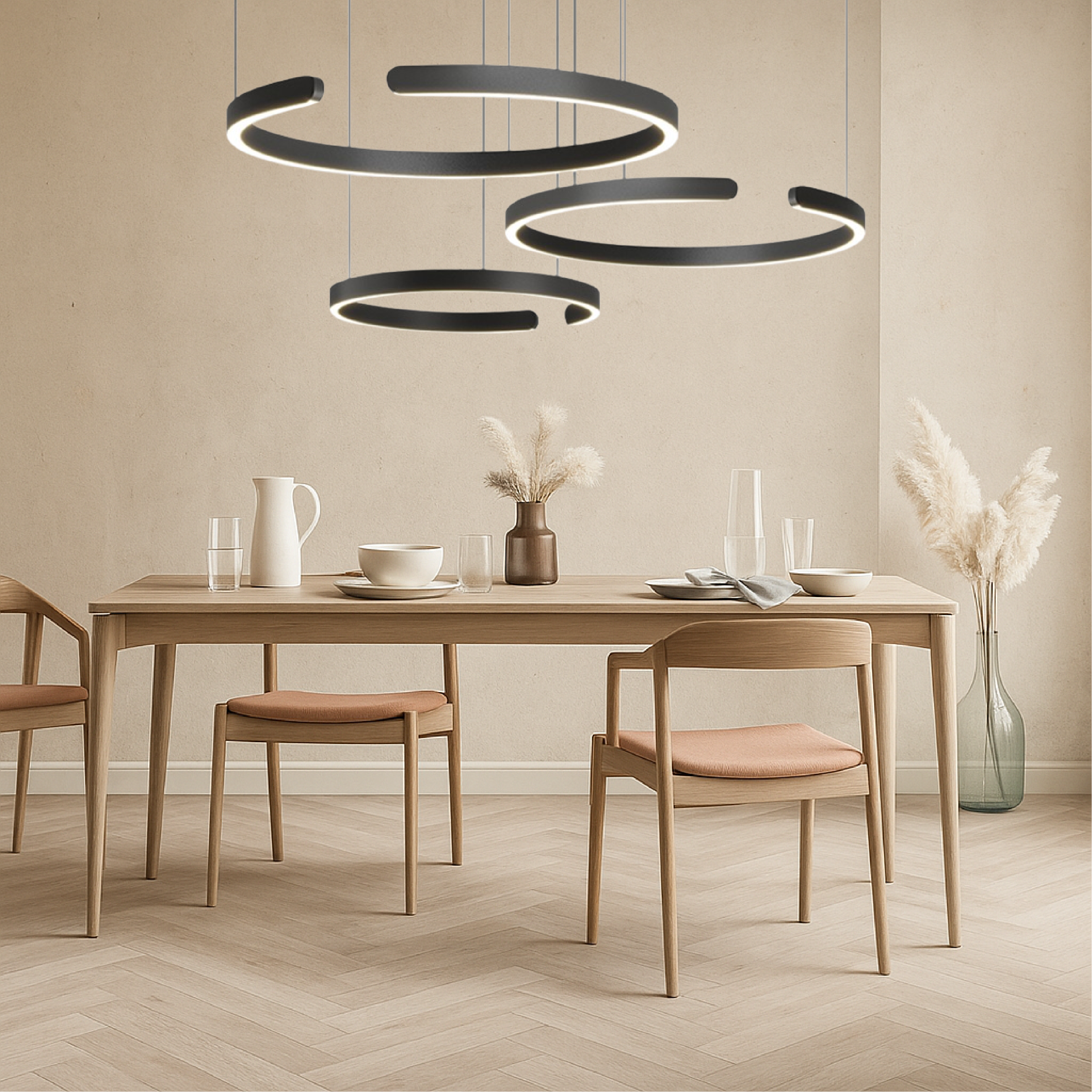 Lampe pendante nordique à 3 anneaux