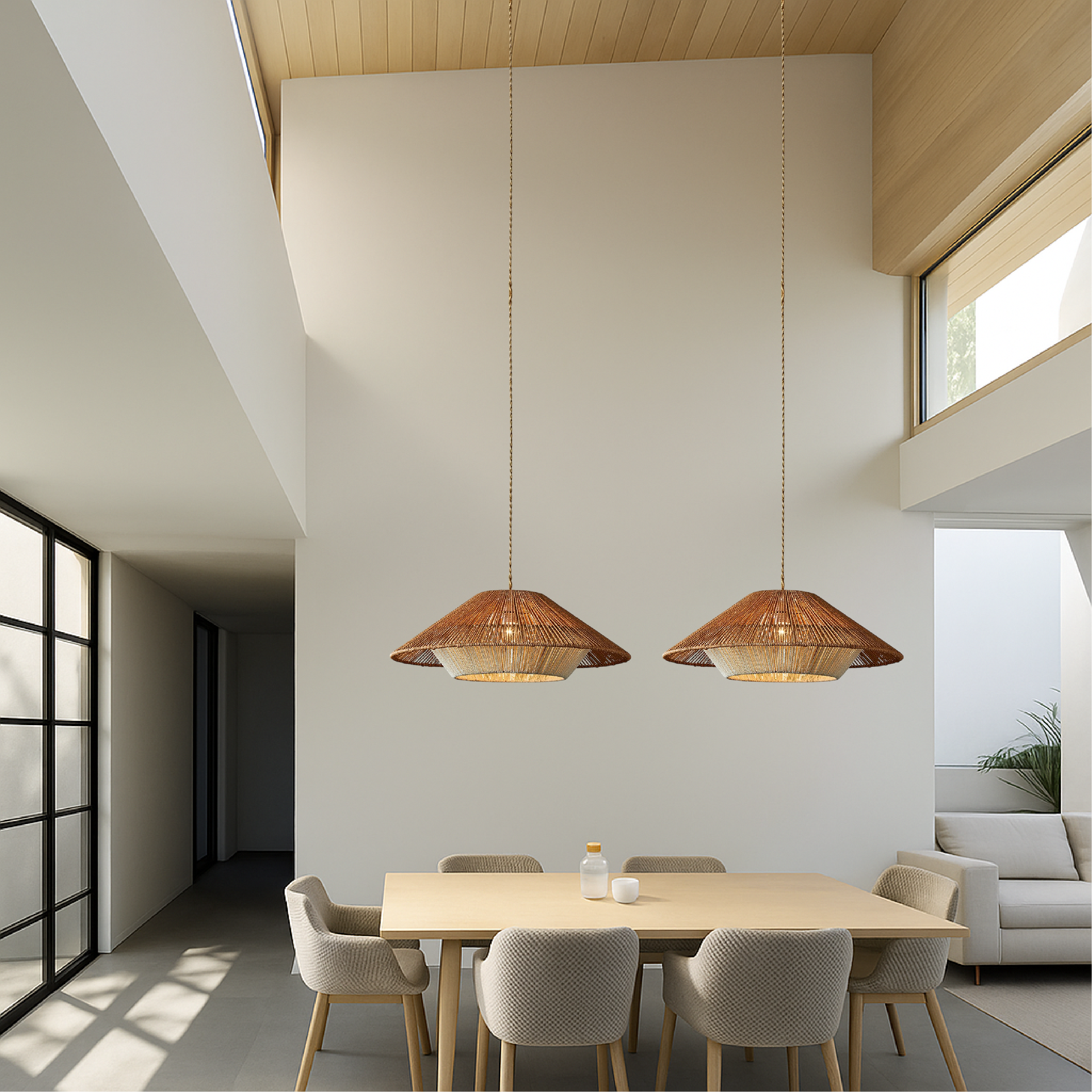 Lampe pendante en bambou tressé
