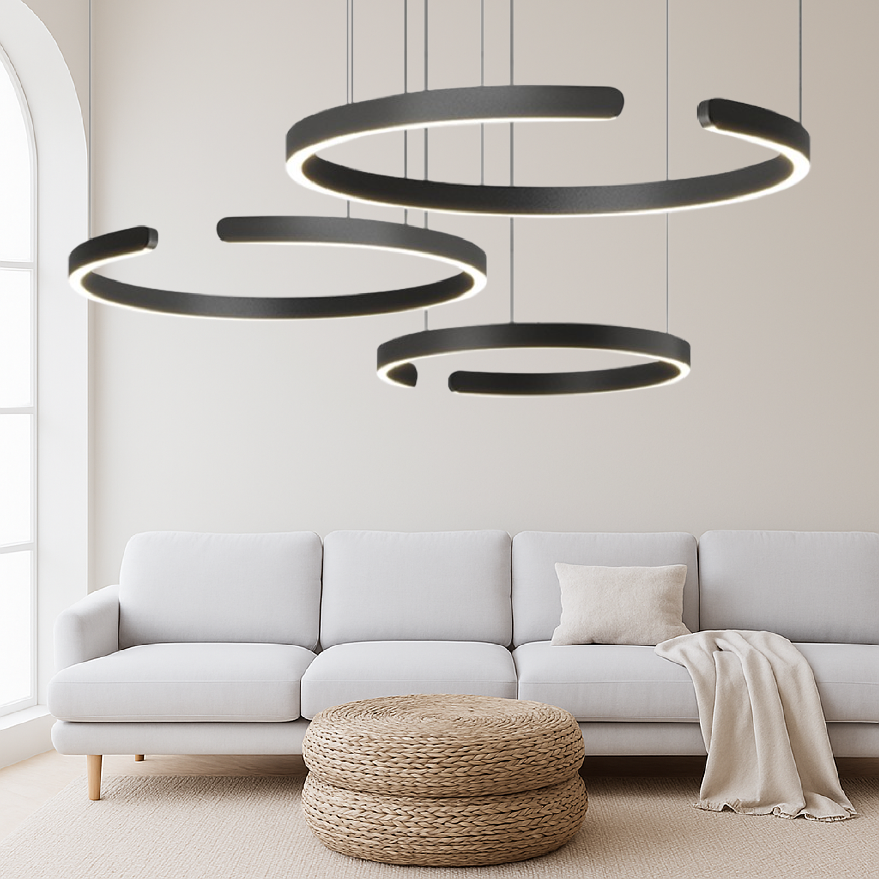 Lampe pendante nordique à 3 anneaux