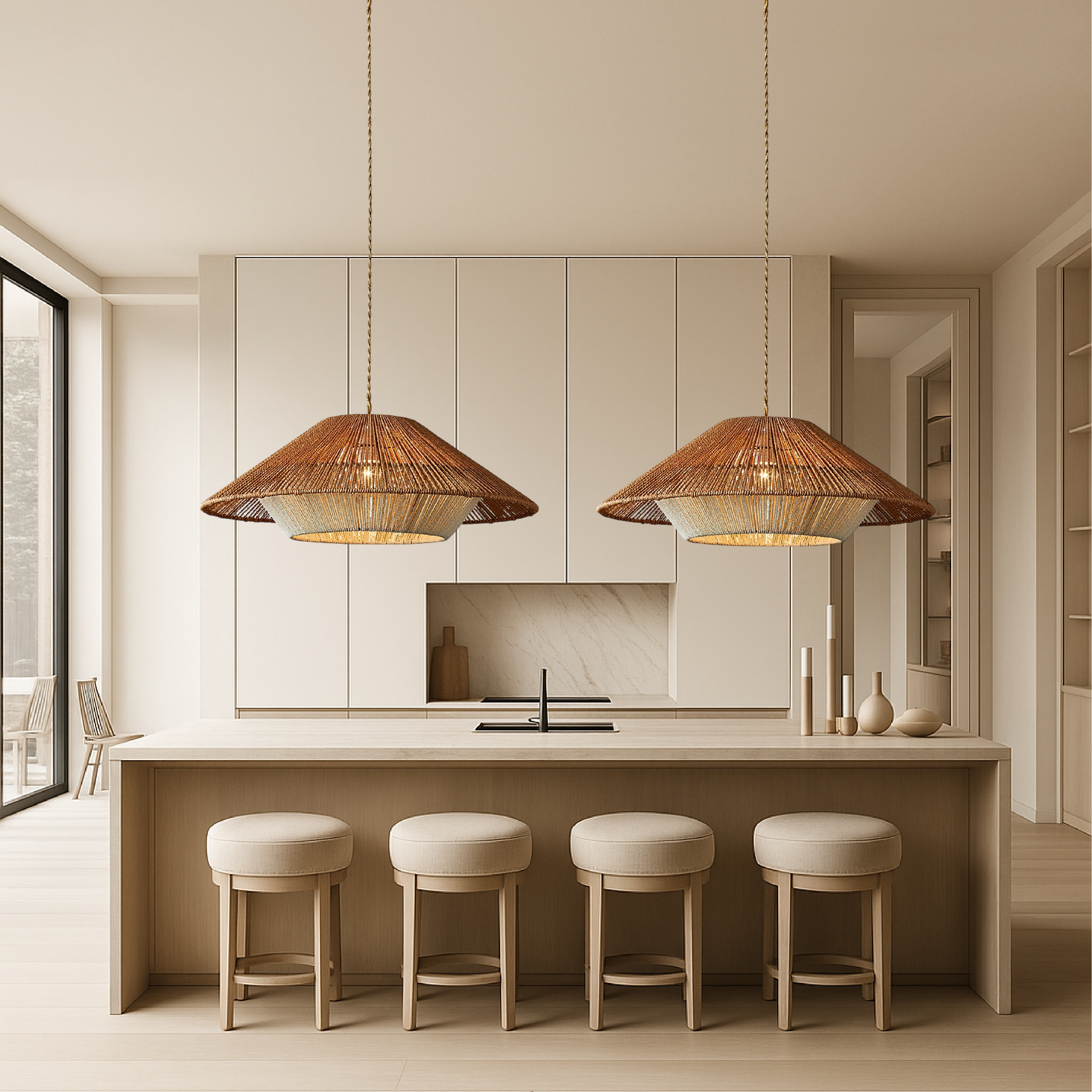 Lampe pendante en bambou tressé