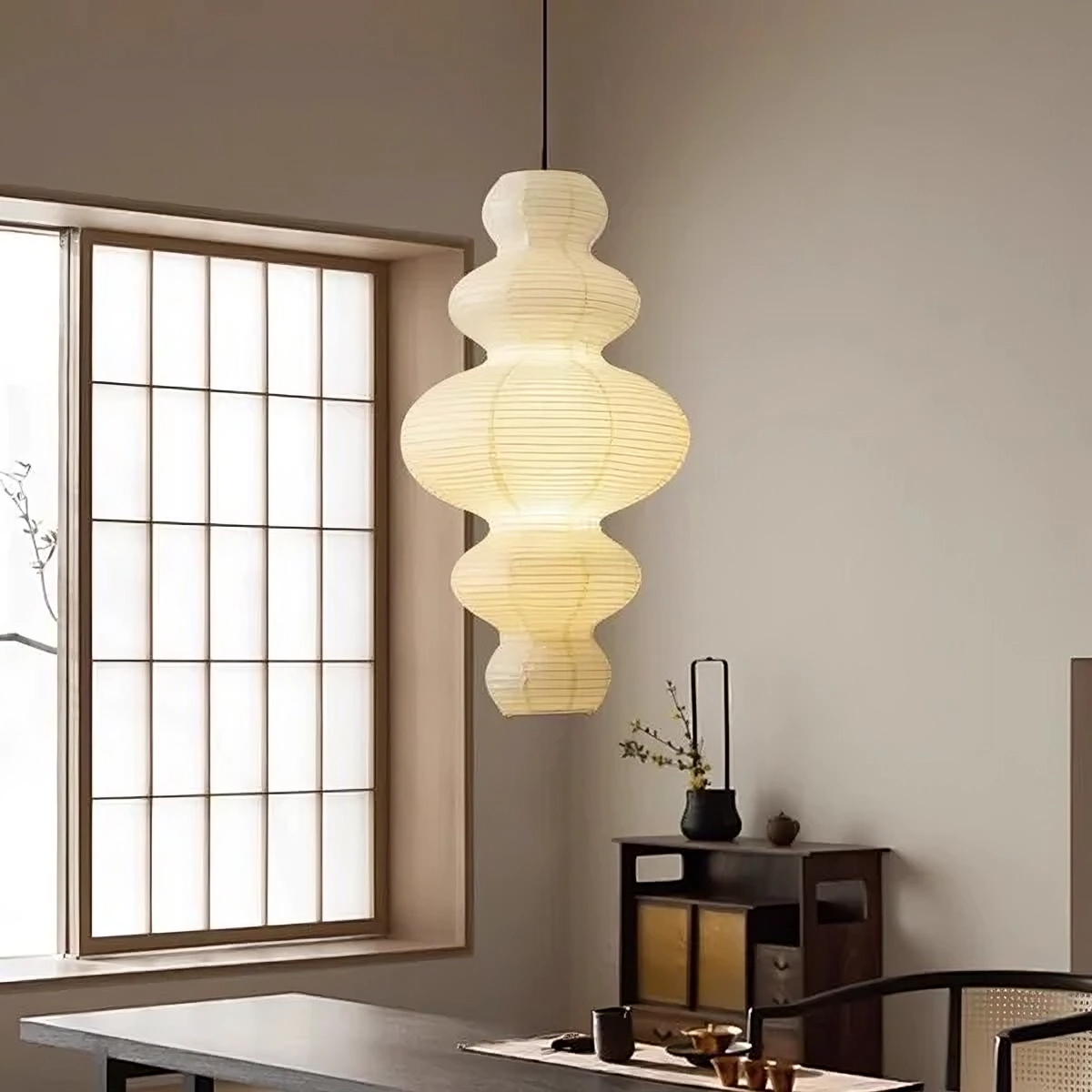 Lampe suspendue en papier de riz multicouche