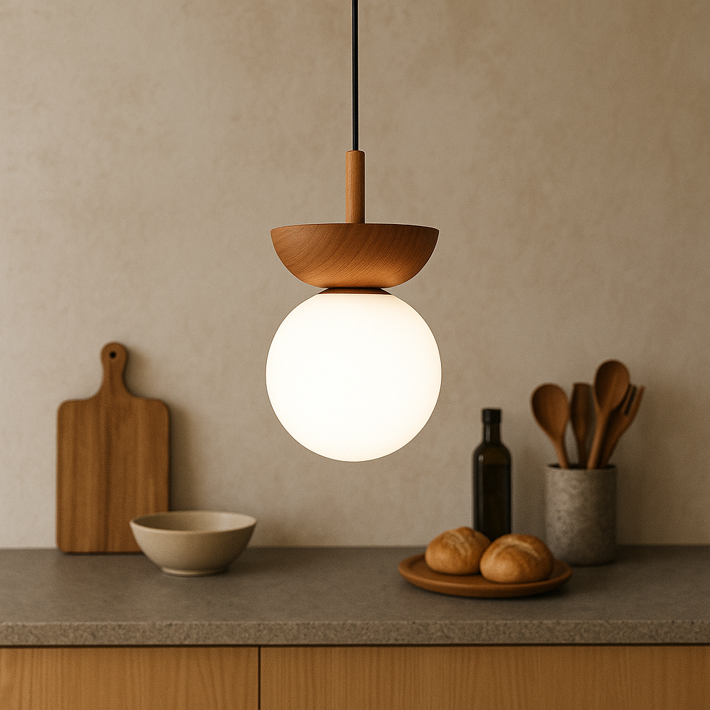 Lampe pendante en bois Japandi