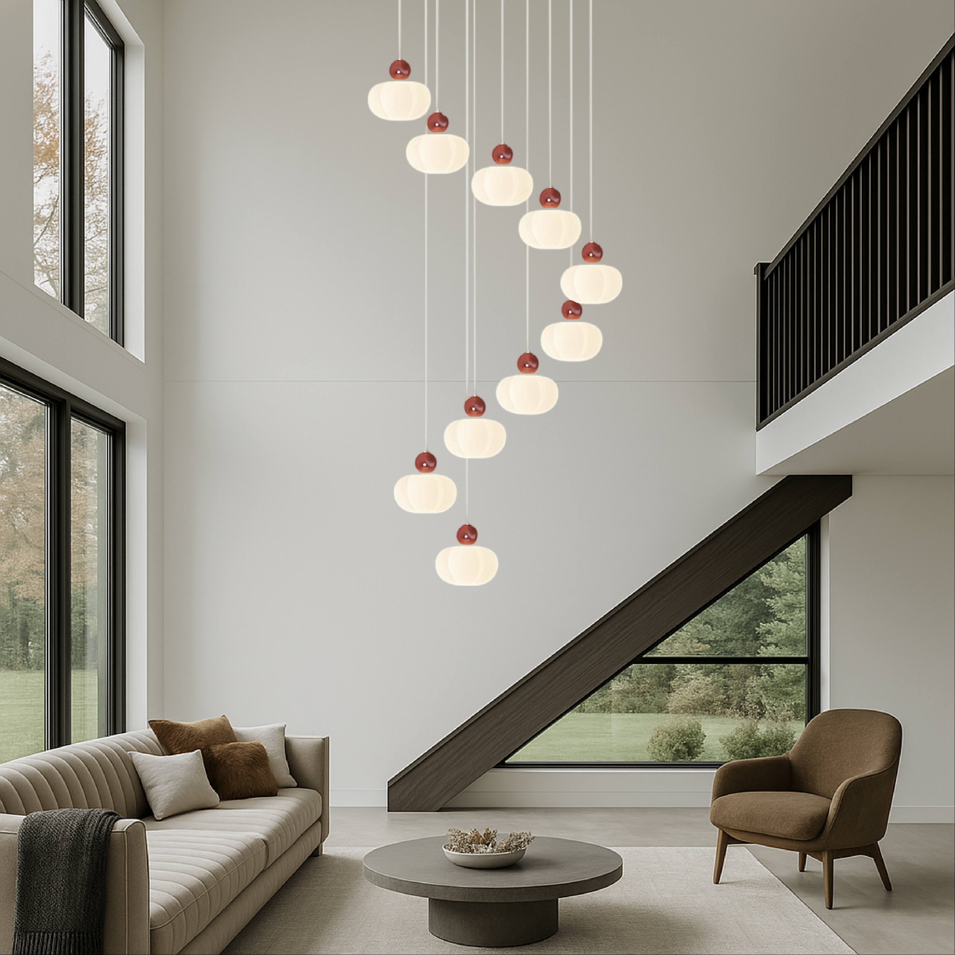 Lustre d'escalier Art Déco crème