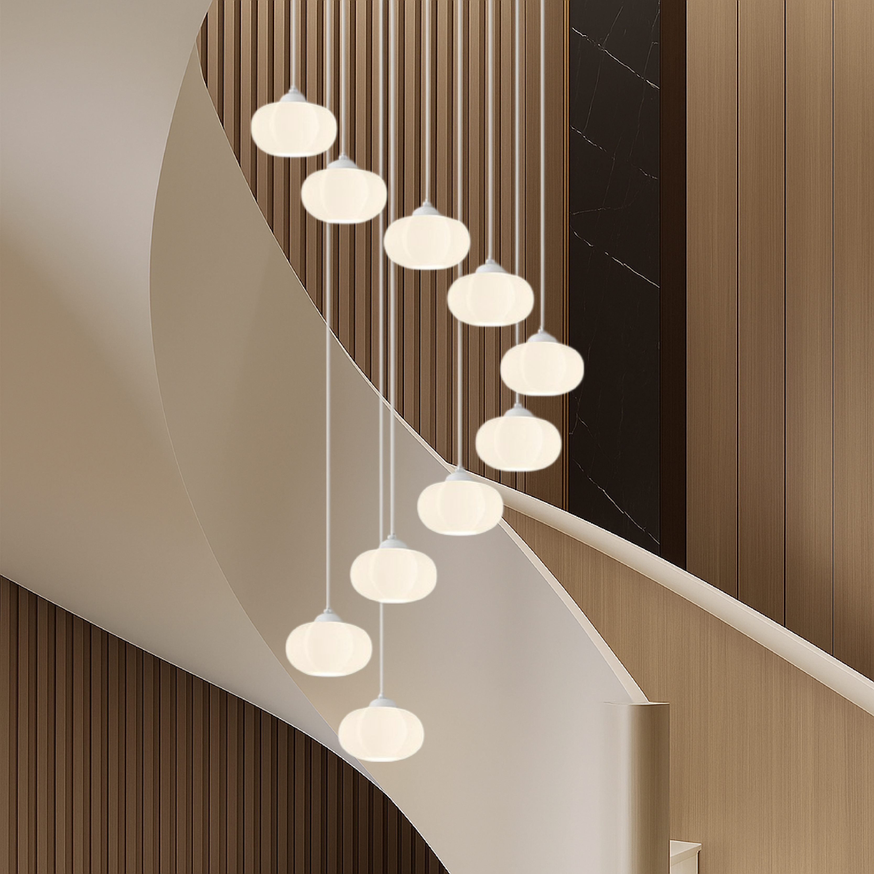 Lustre d'escalier Art Déco crème