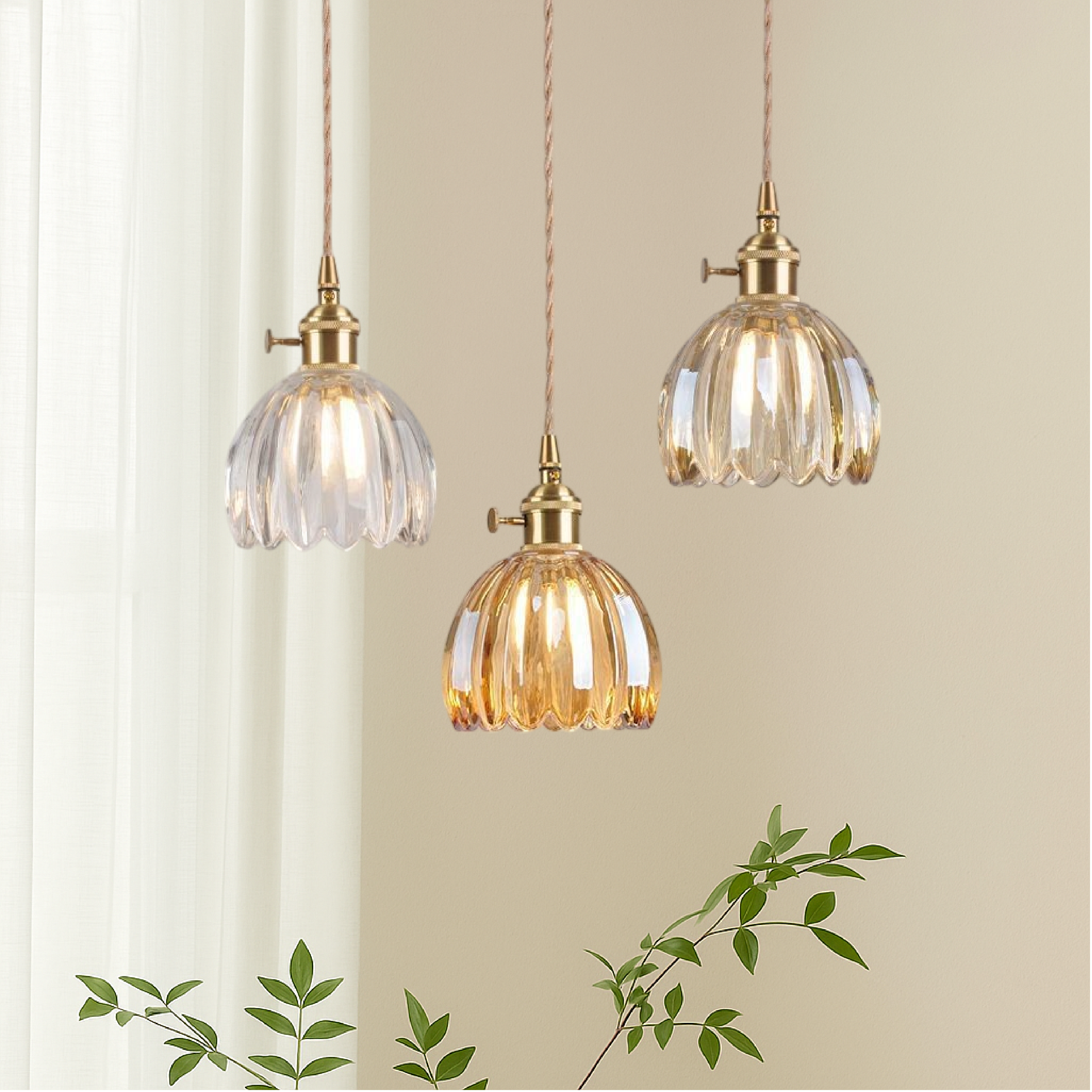 Lampe pendante japonaise en verre