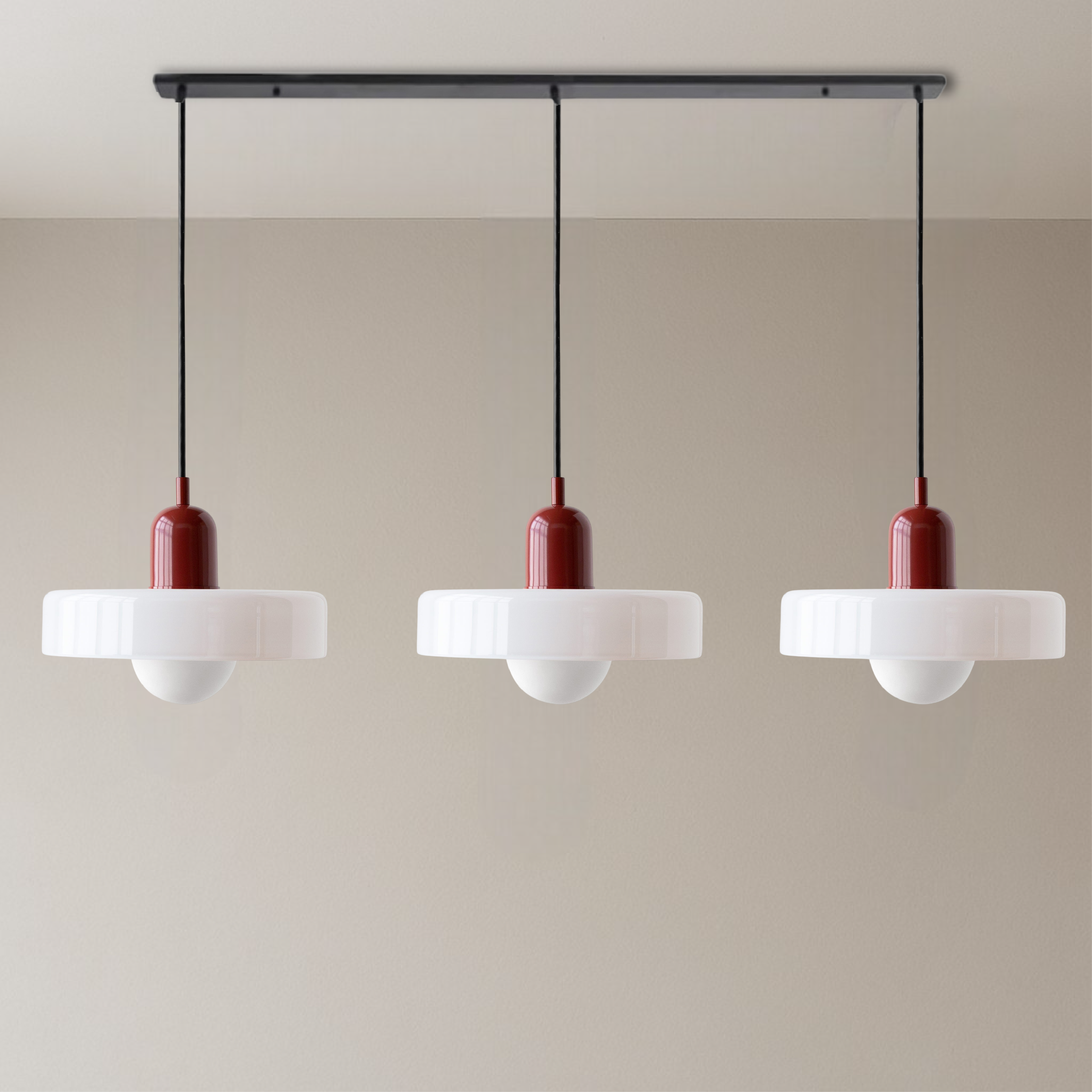 Suspension Bauhaus à 3 têtes en verre coloré