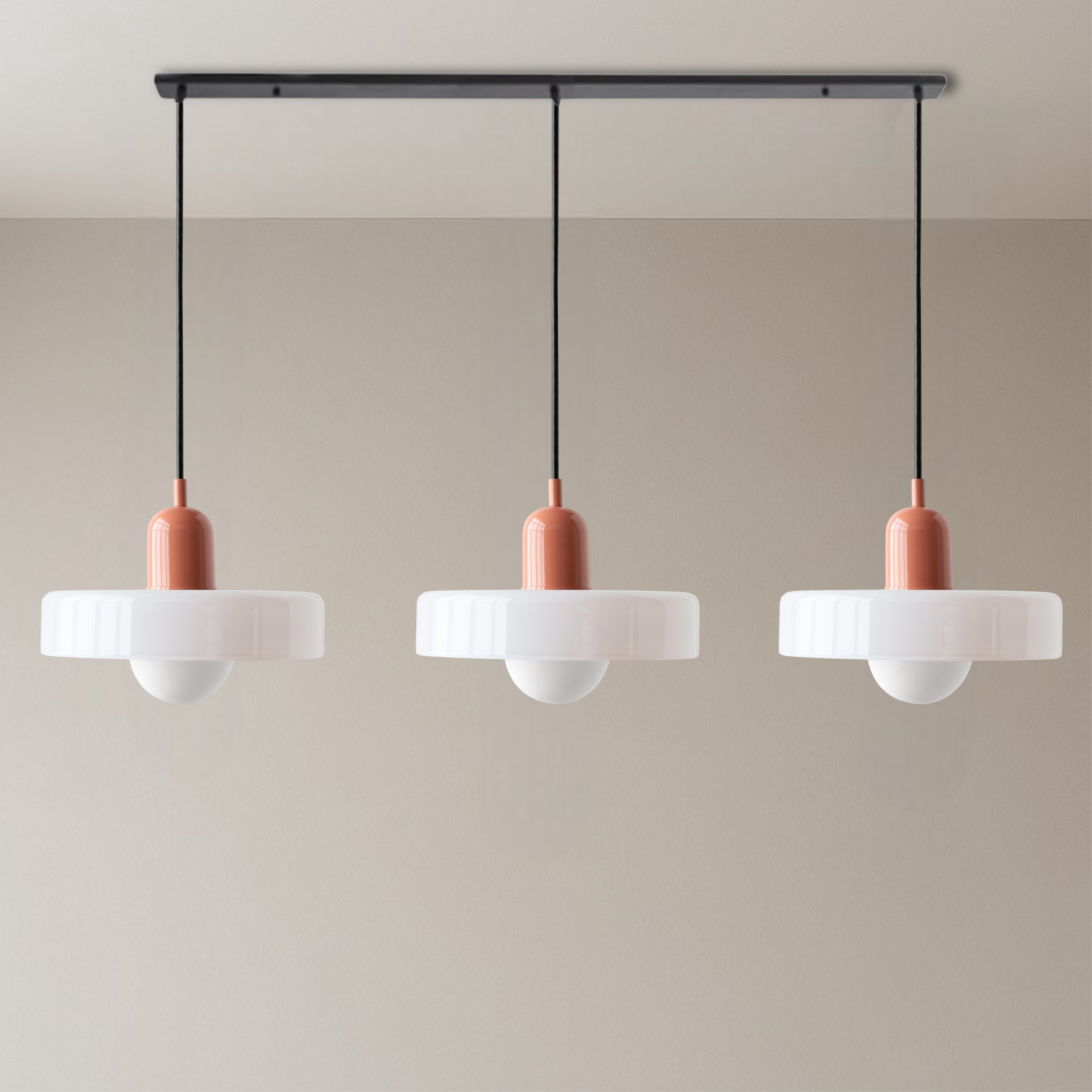 Suspension Bauhaus à 3 têtes en verre coloré