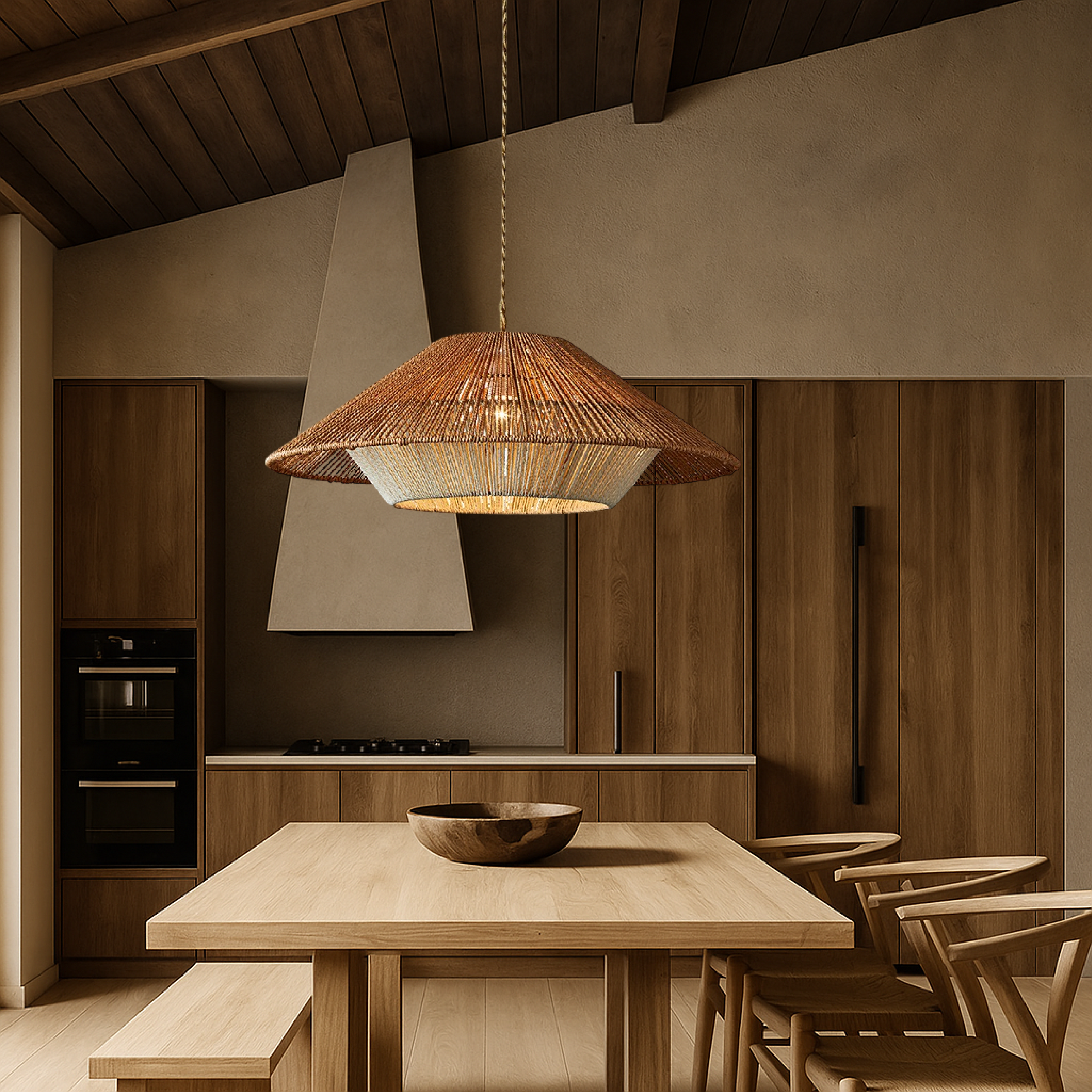 Lampe pendante en bambou tressé