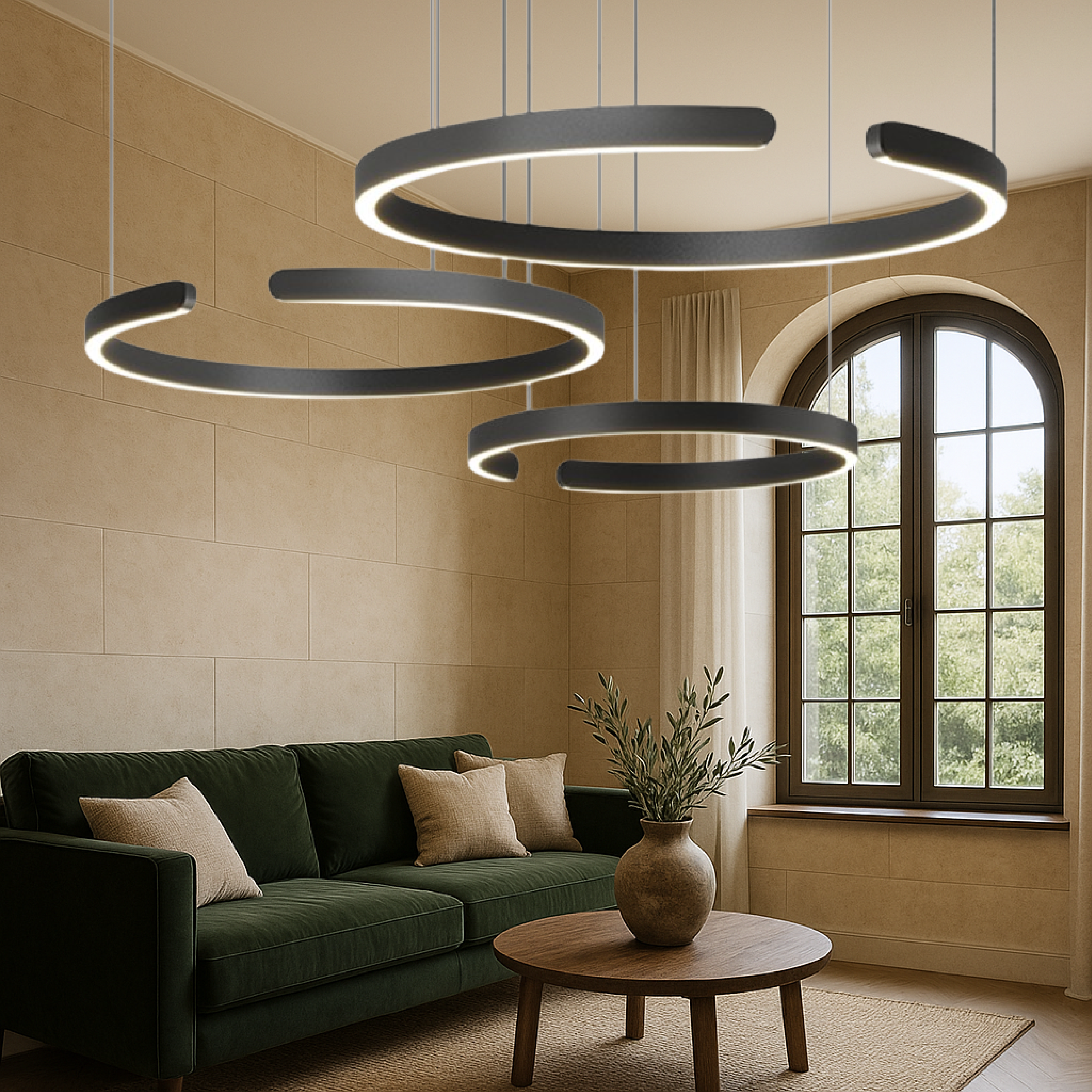 Lampe pendante nordique à 3 anneaux