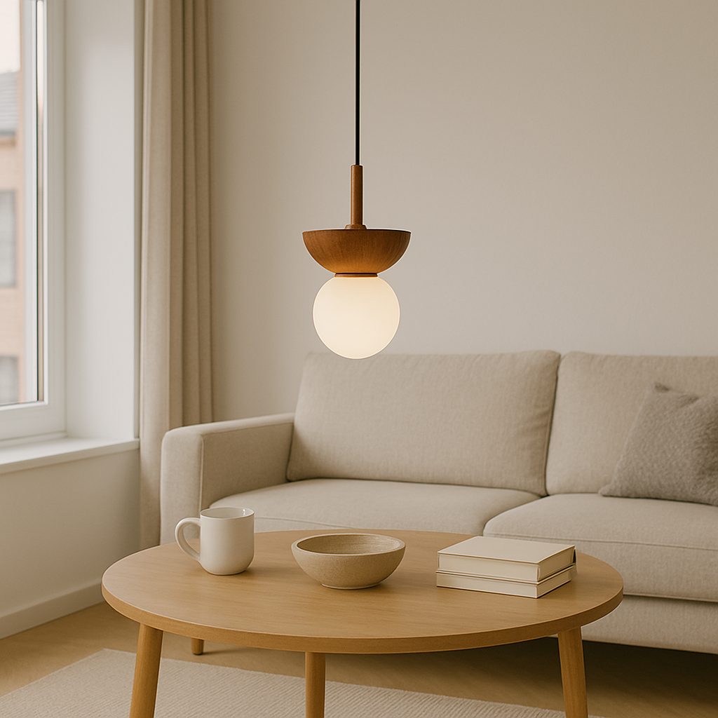 Lampe pendante en bois Japandi
