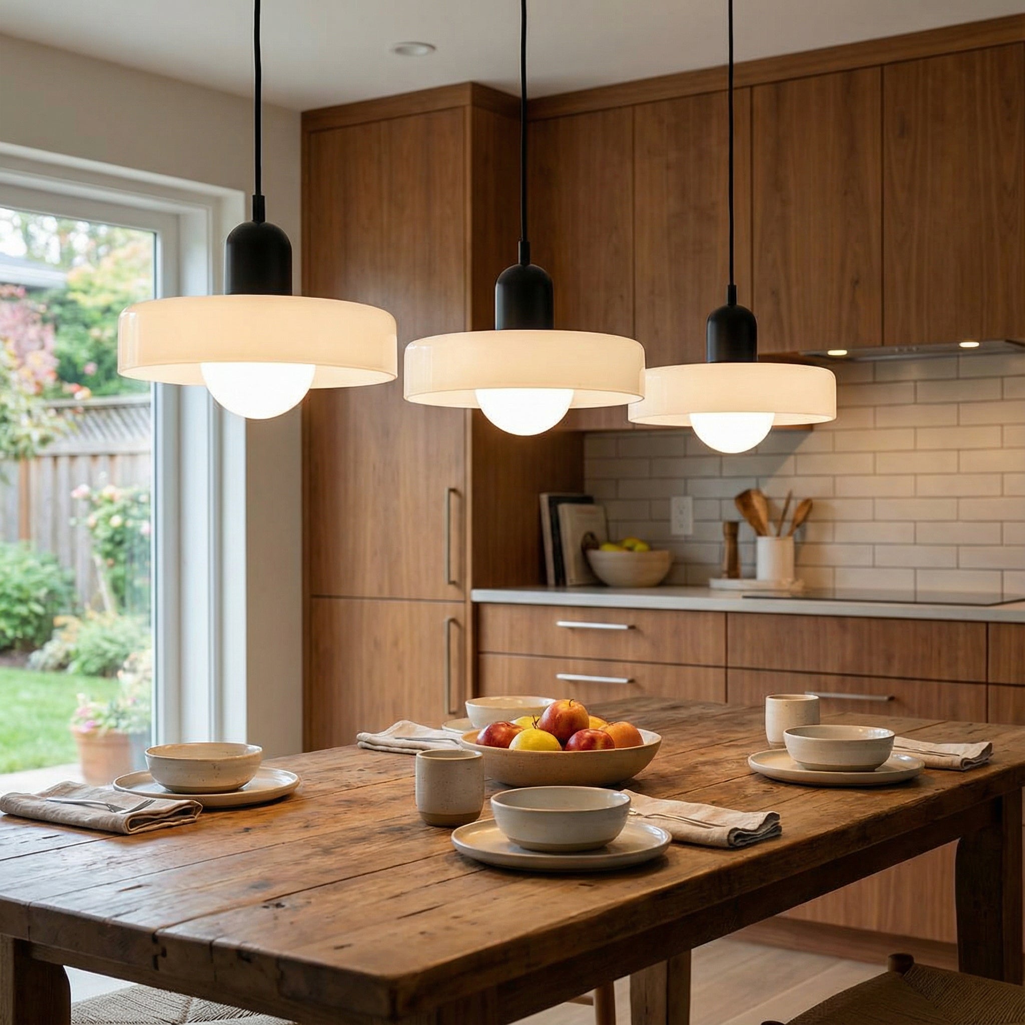 Suspension Bauhaus à 3 têtes en verre coloré