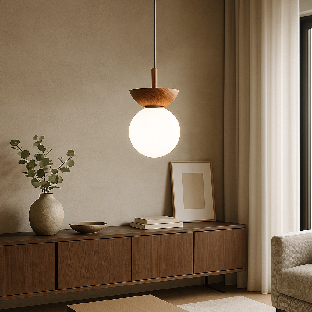 Lampe pendante en bois Japandi