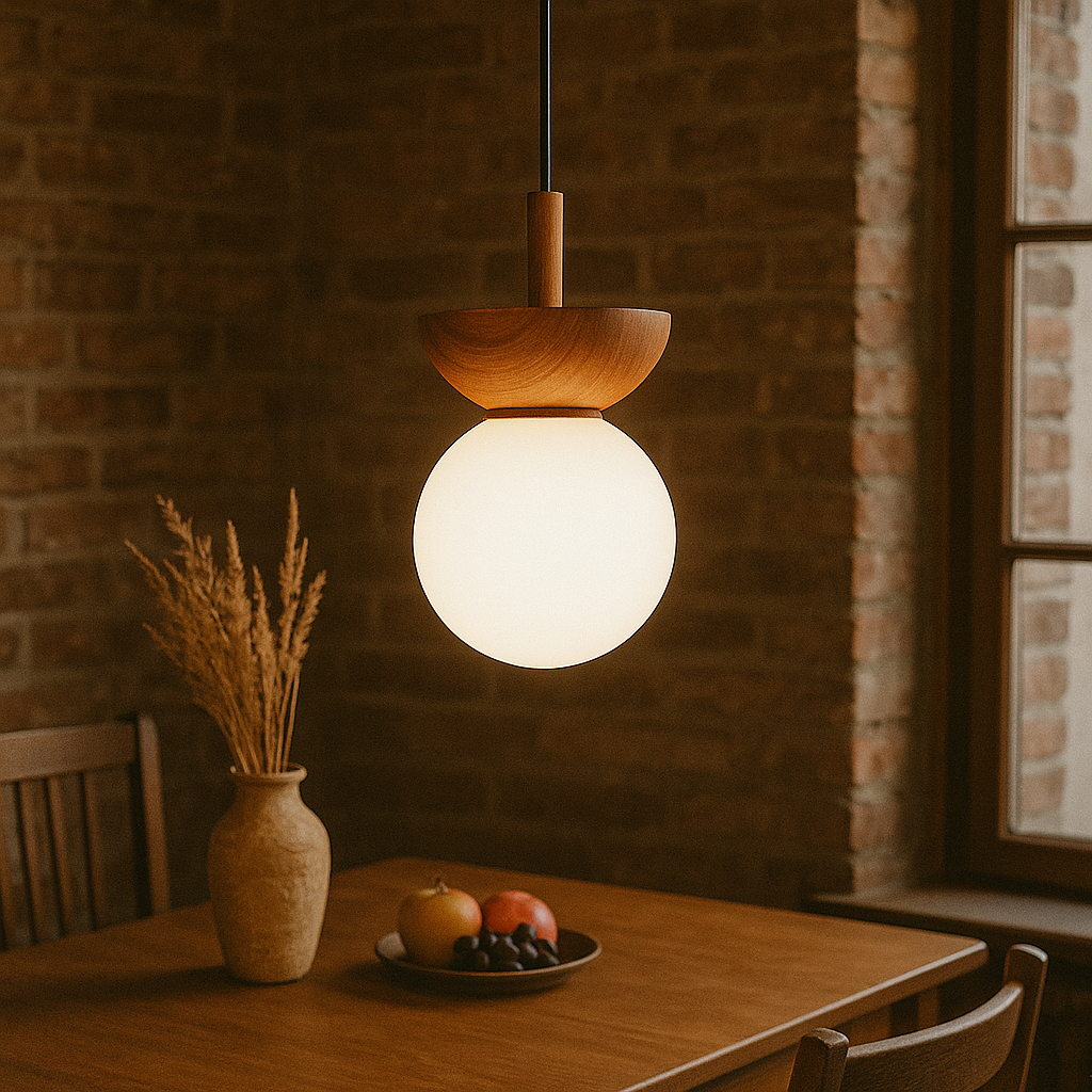 Lampe pendante en bois Japandi