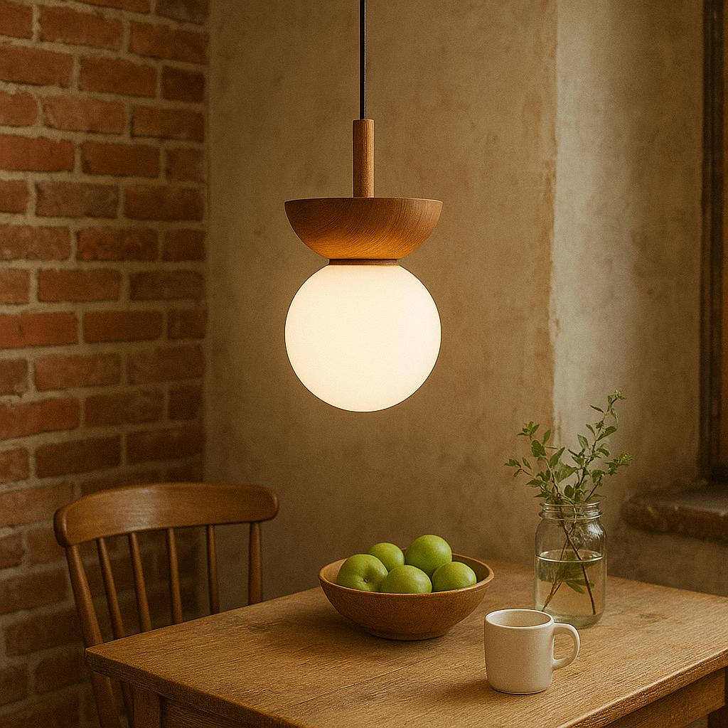Lampe pendante en bois Japandi
