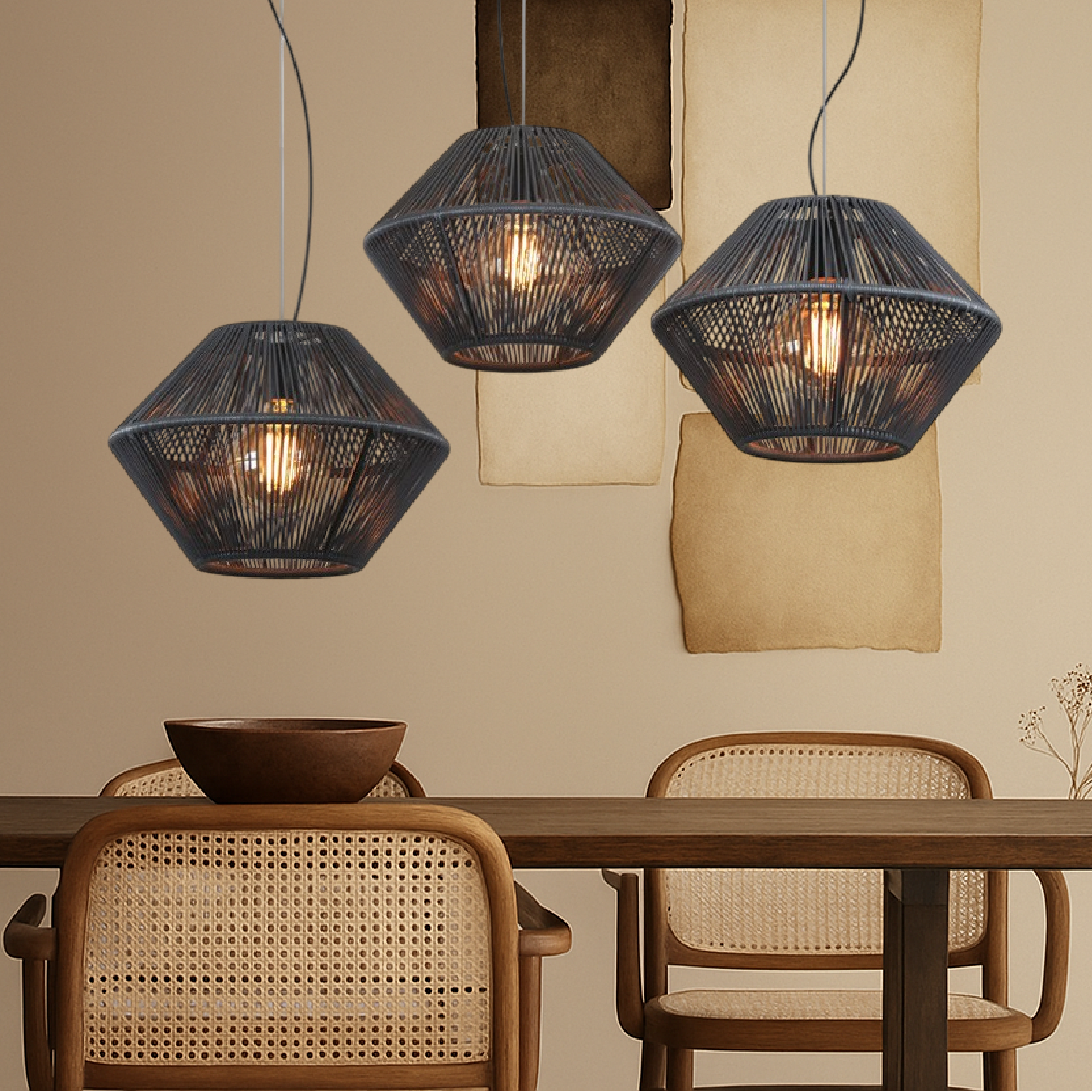 Lampe suspendue tissée à la main