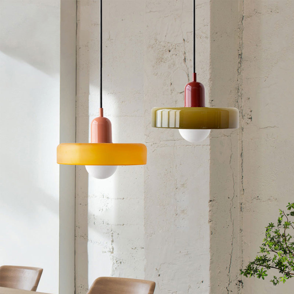 Lampe pendante Bauhaus en verre coloré