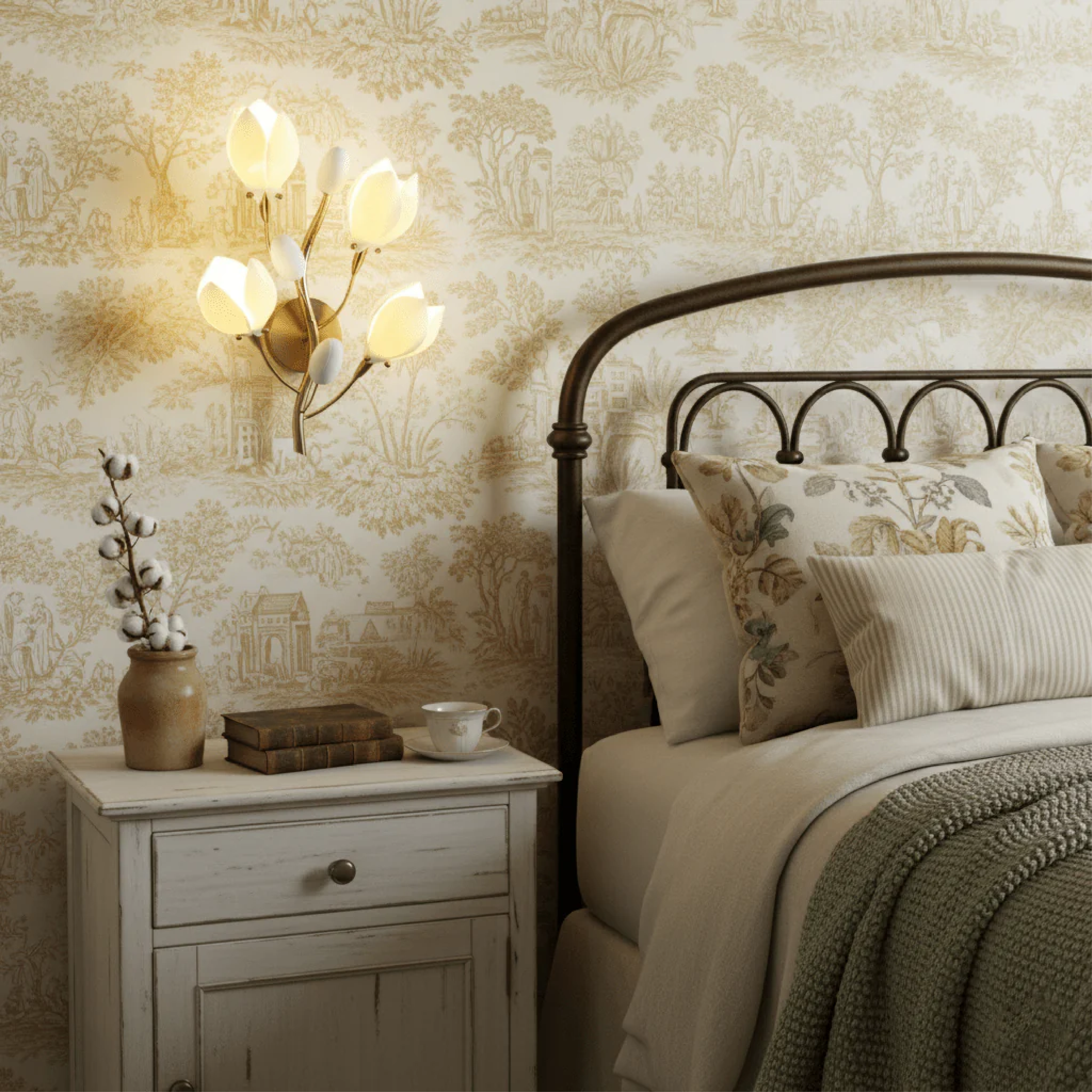 Lampe murale à fleurs en céramique