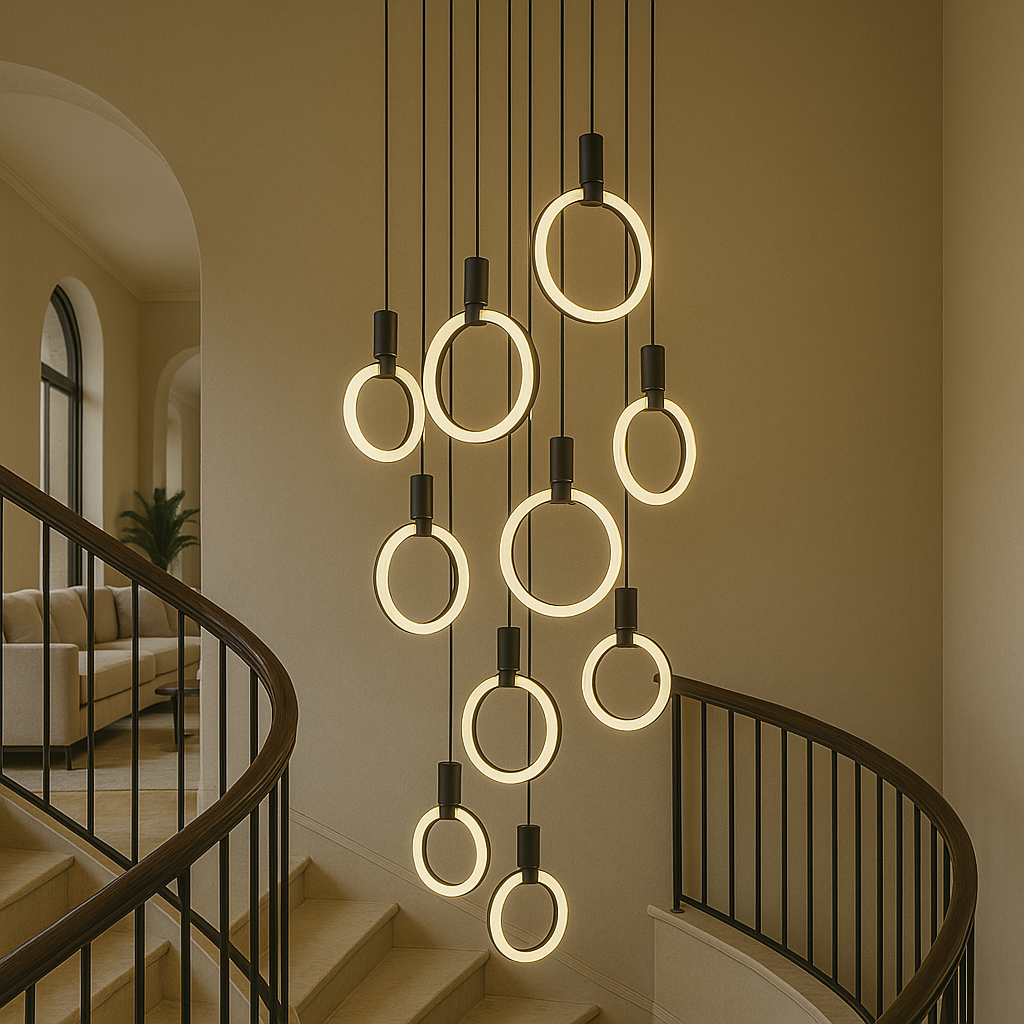 Lustre escalier 7/10 anneaux