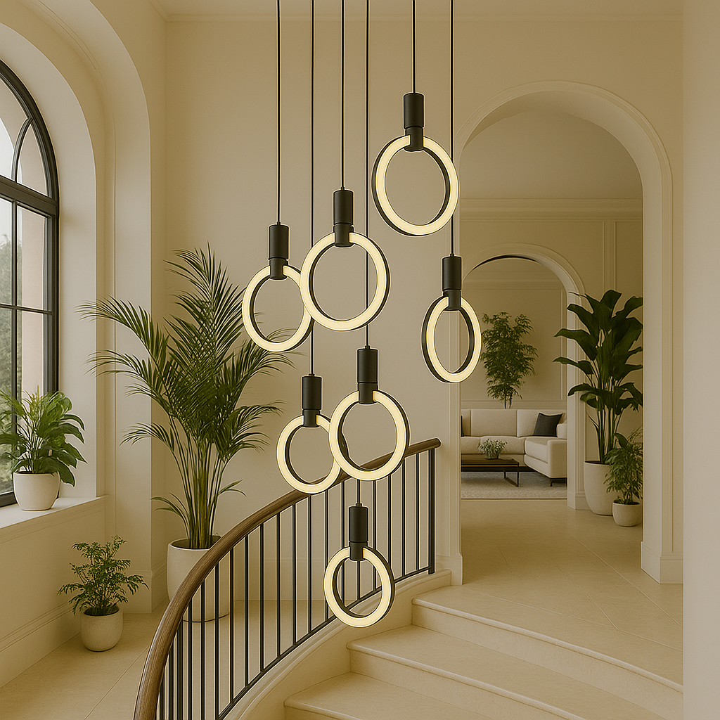 Lustre escalier 7/10 anneaux