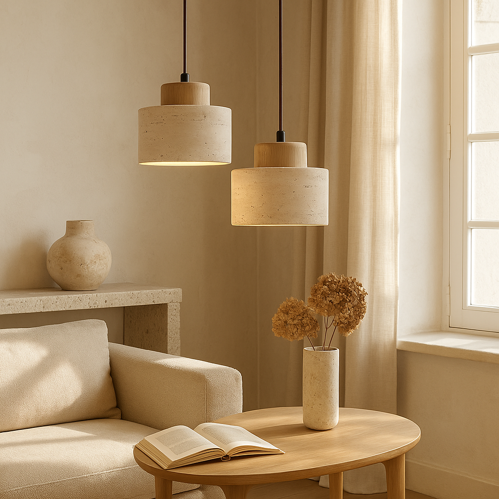 Lampe pendante en pierre de travertin