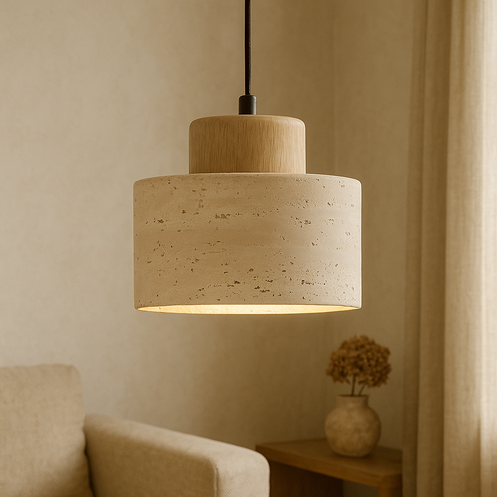 Lampe pendante en pierre de travertin
