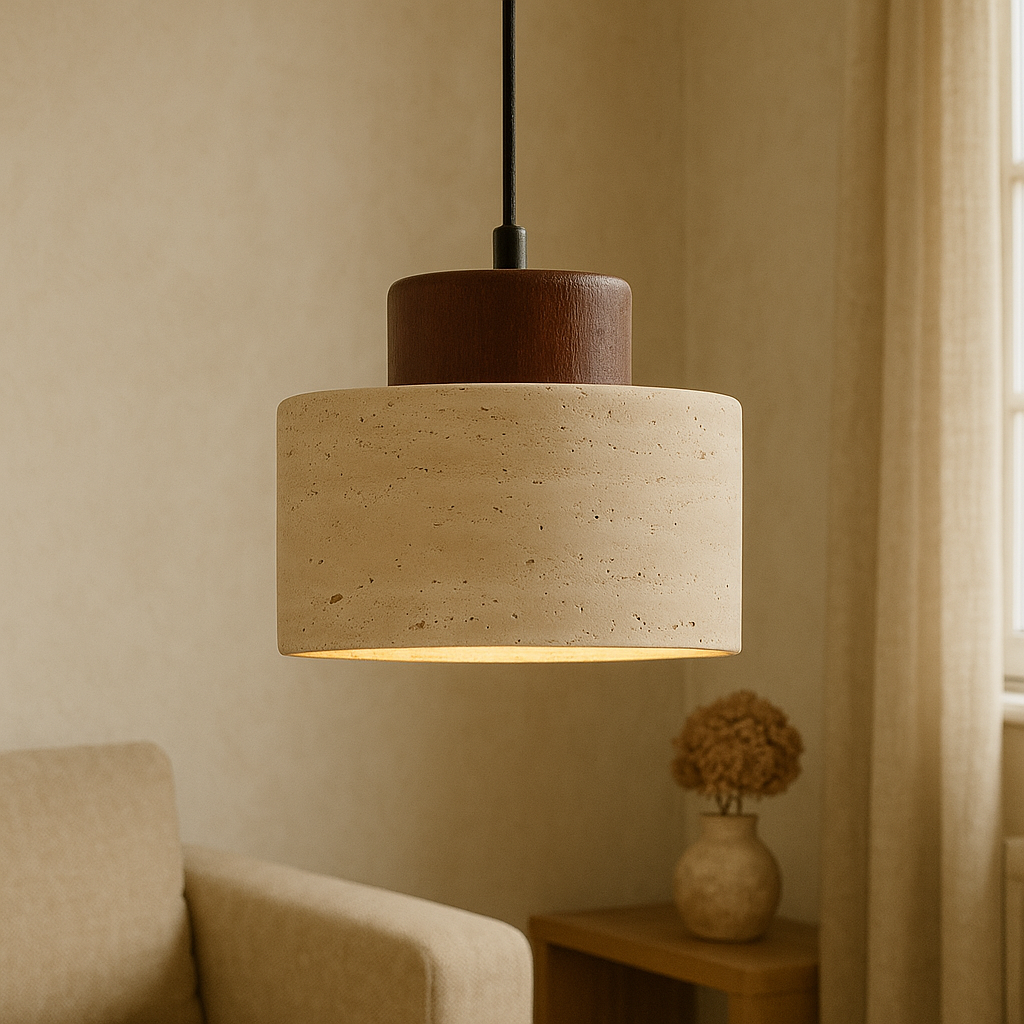 Lampe pendante en pierre de travertin