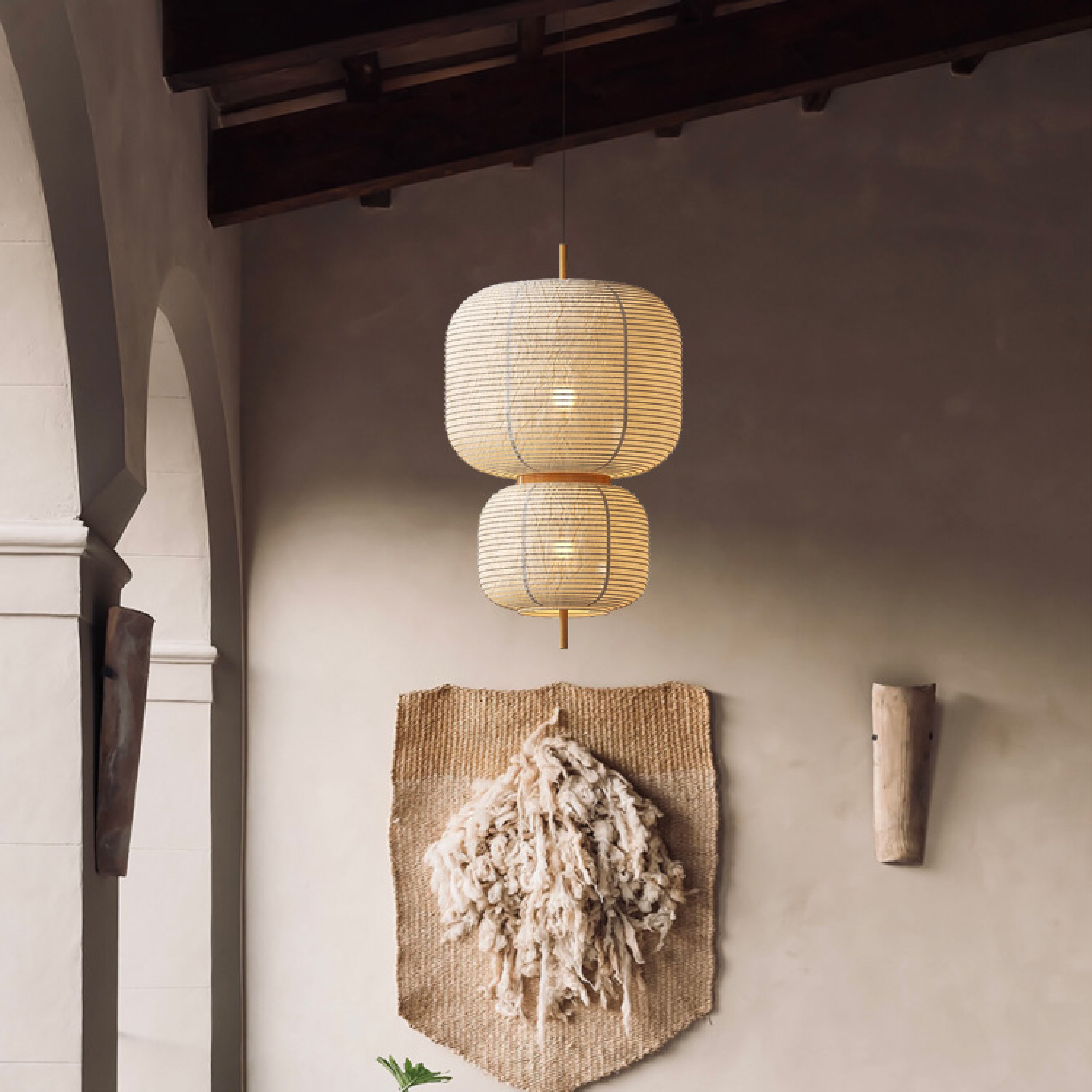 Lampe suspendue en papier de riz japonais