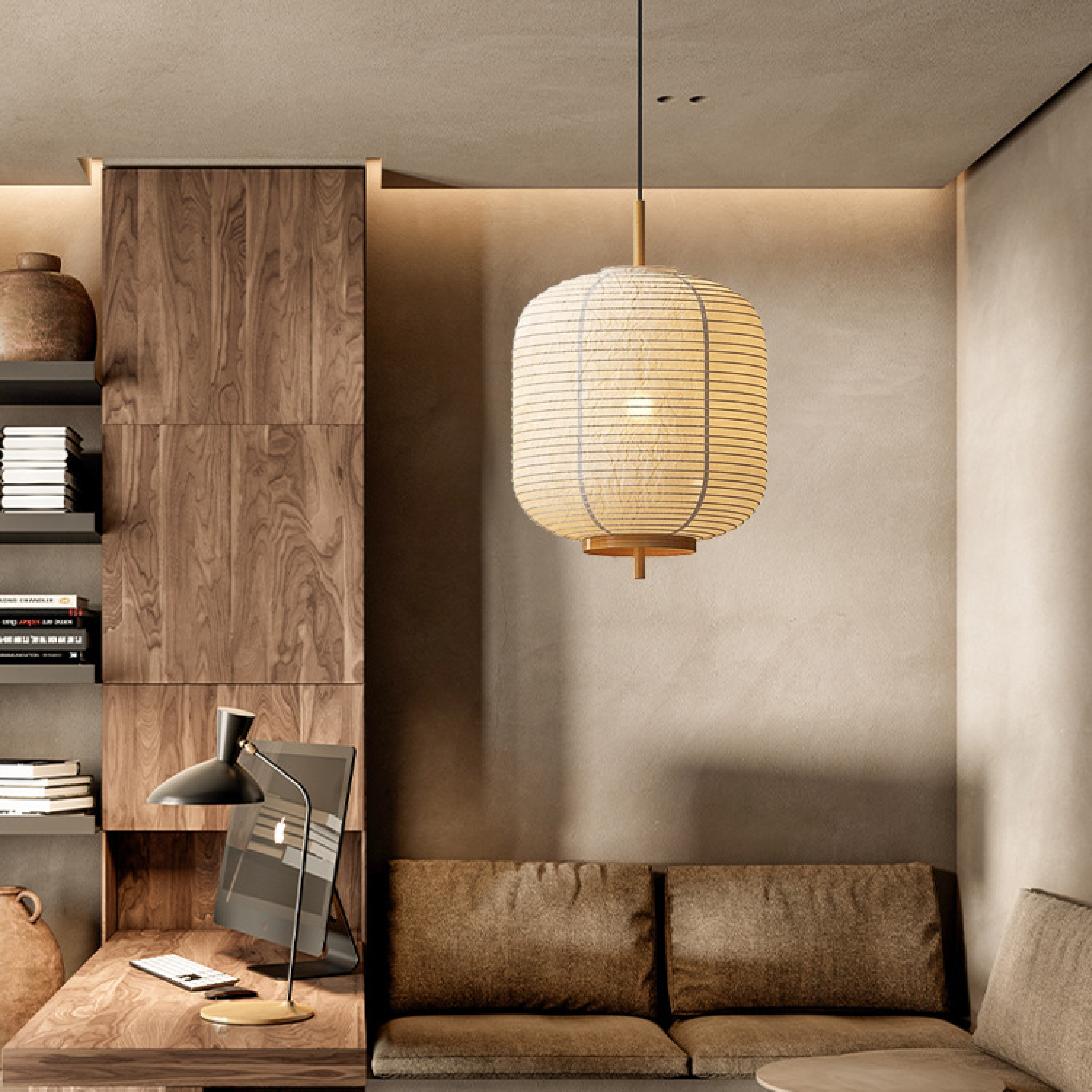 Lampe suspendue en papier de riz japonais