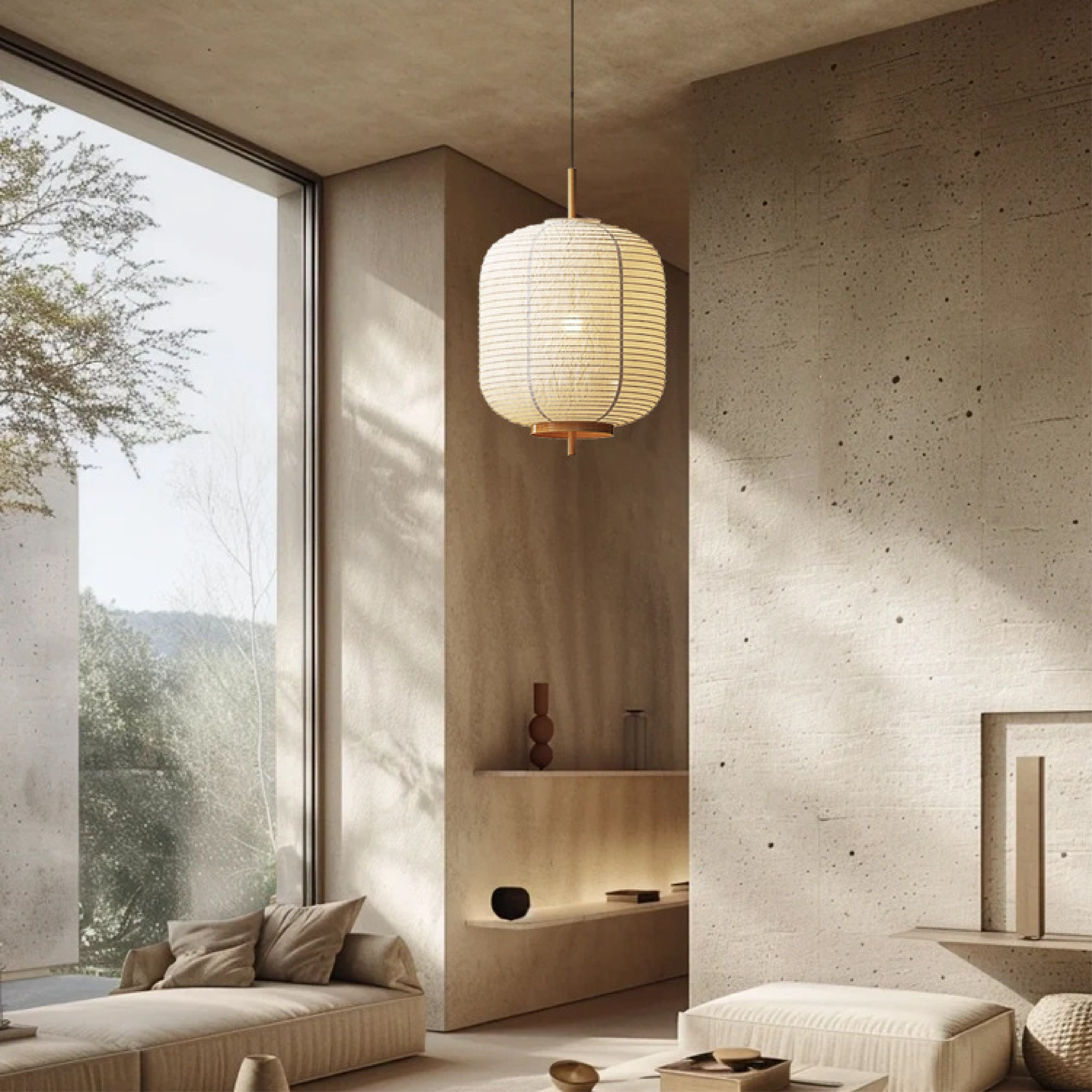 Lampe suspendue en papier de riz japonais