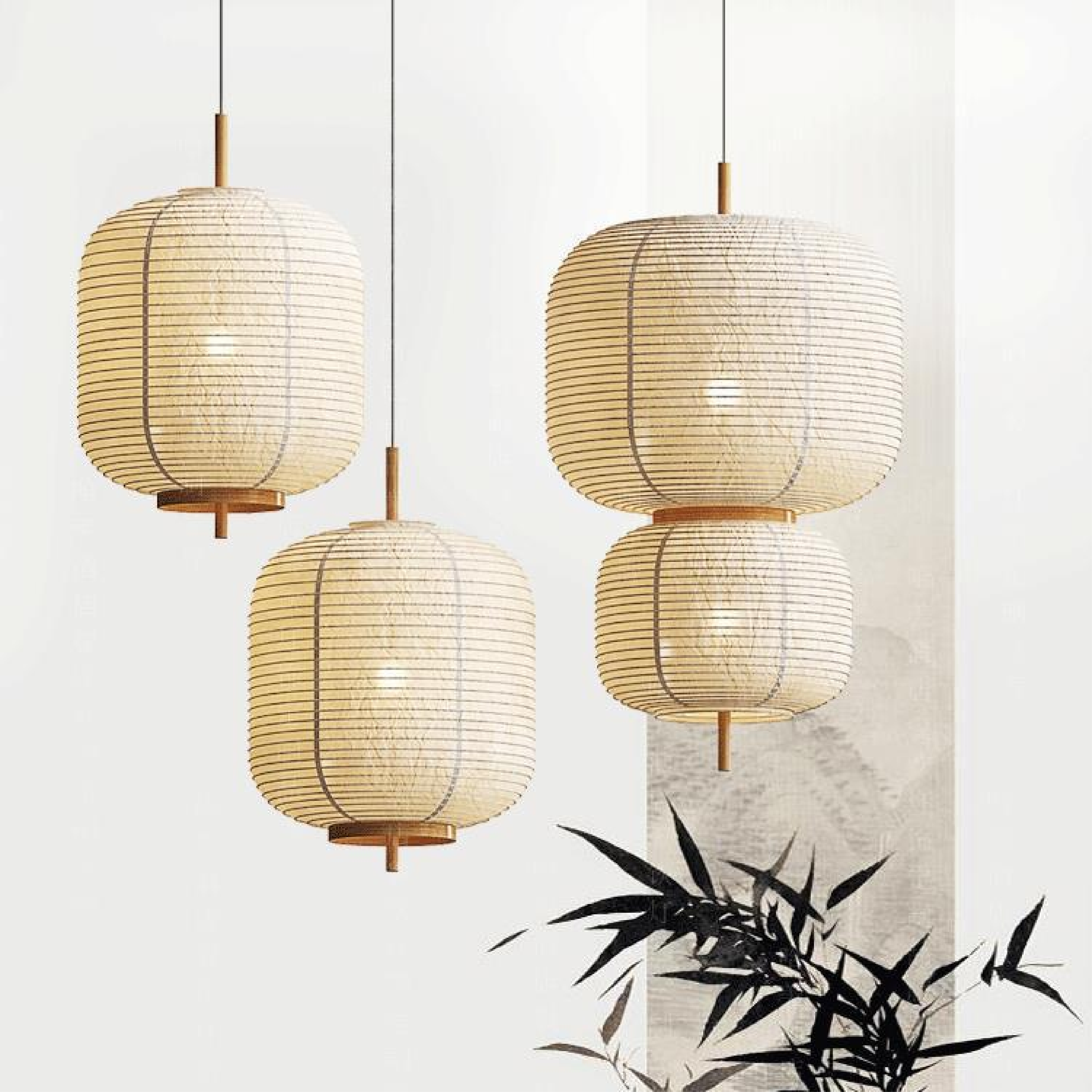 Lampe suspendue en papier de riz japonais