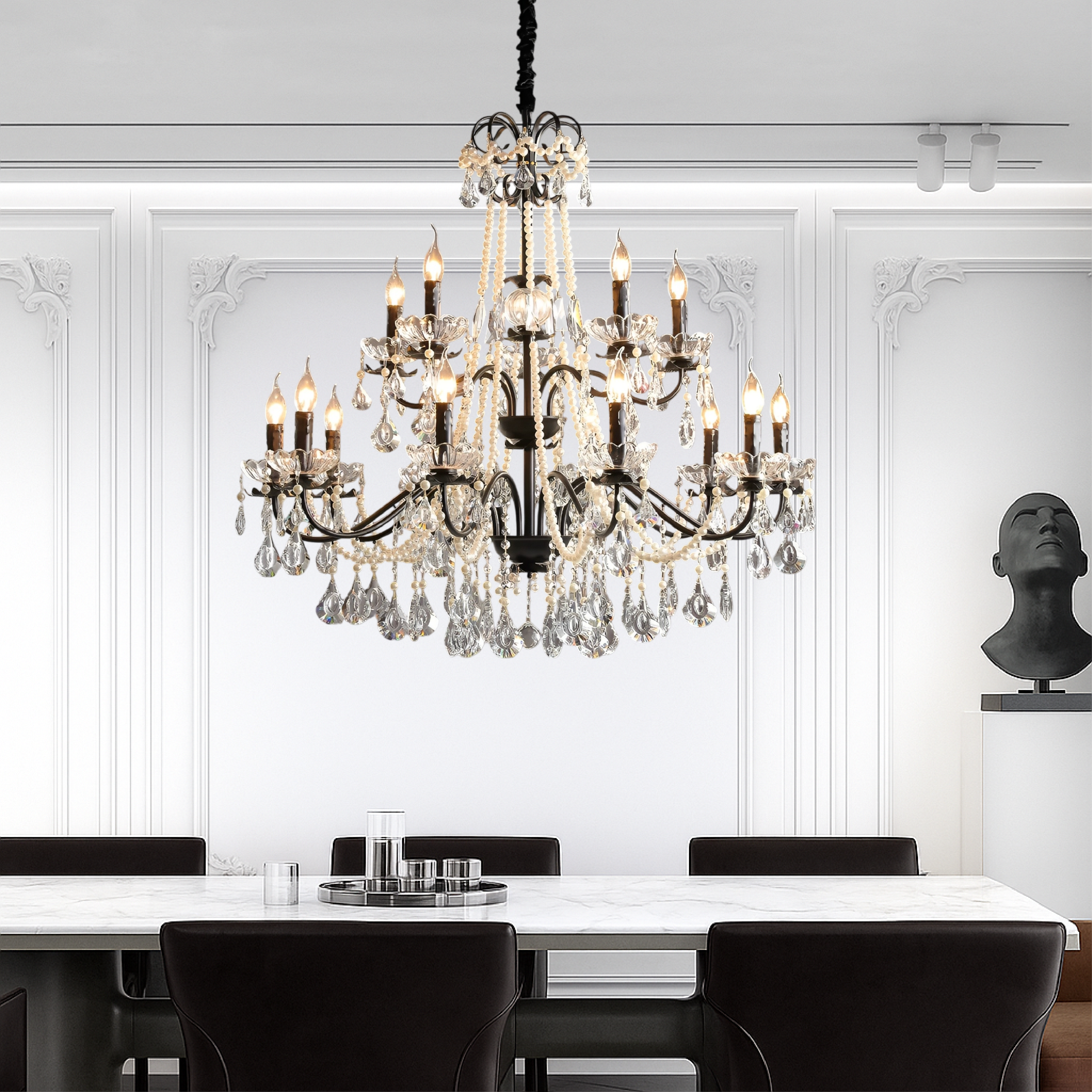 Lustre français en cristal noir