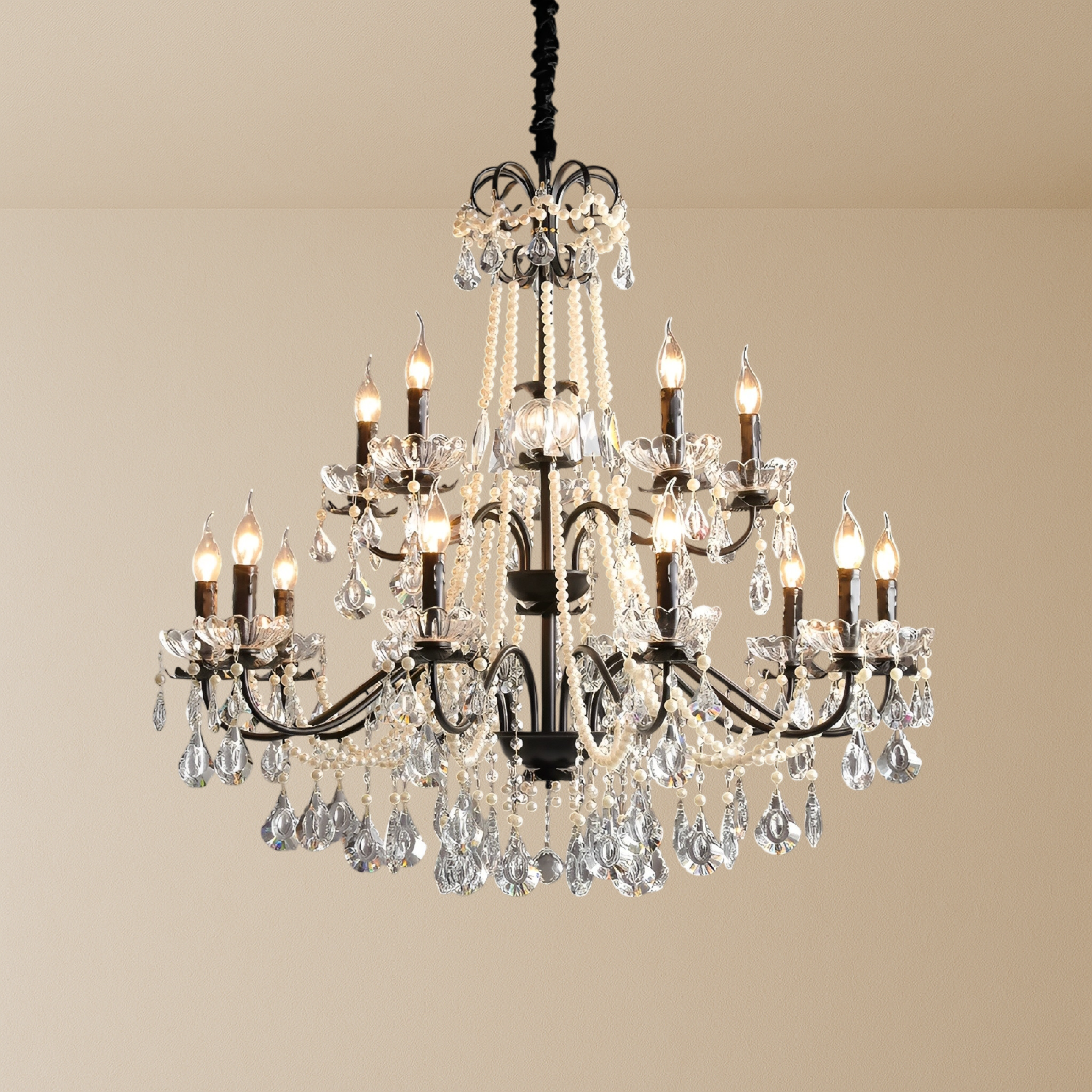 Lustre français en cristal noir