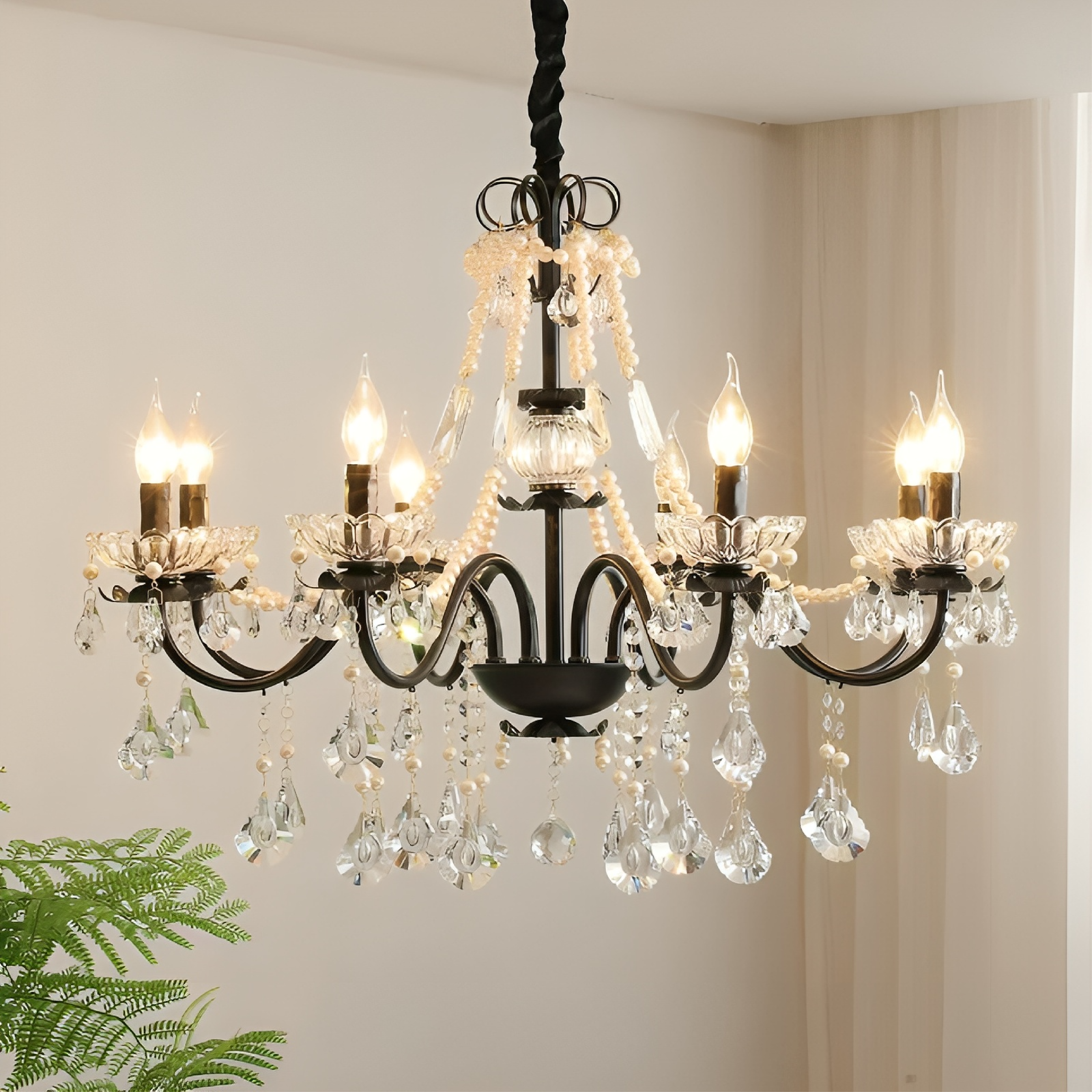 Lustre français en cristal noir