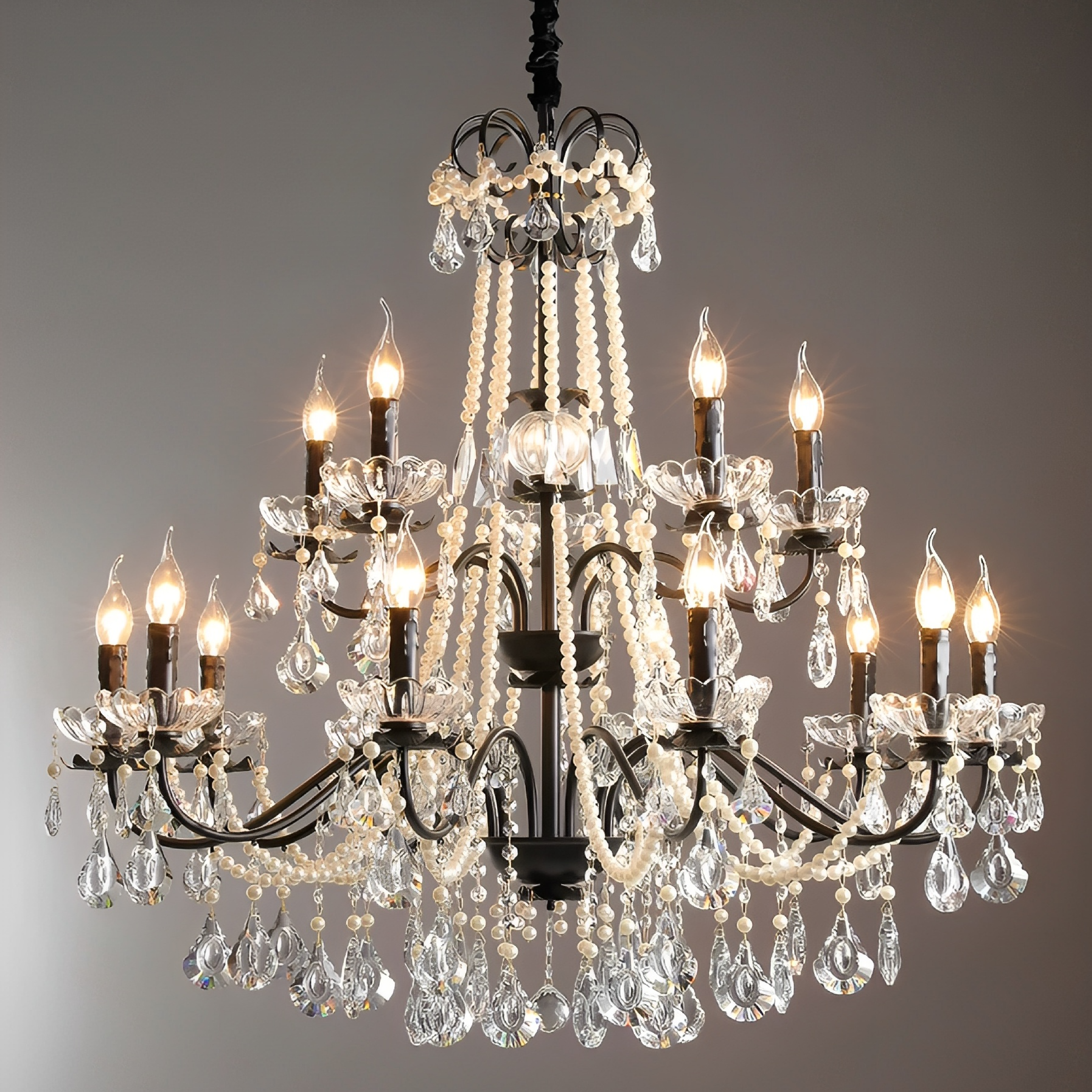 Lustre français en cristal noir