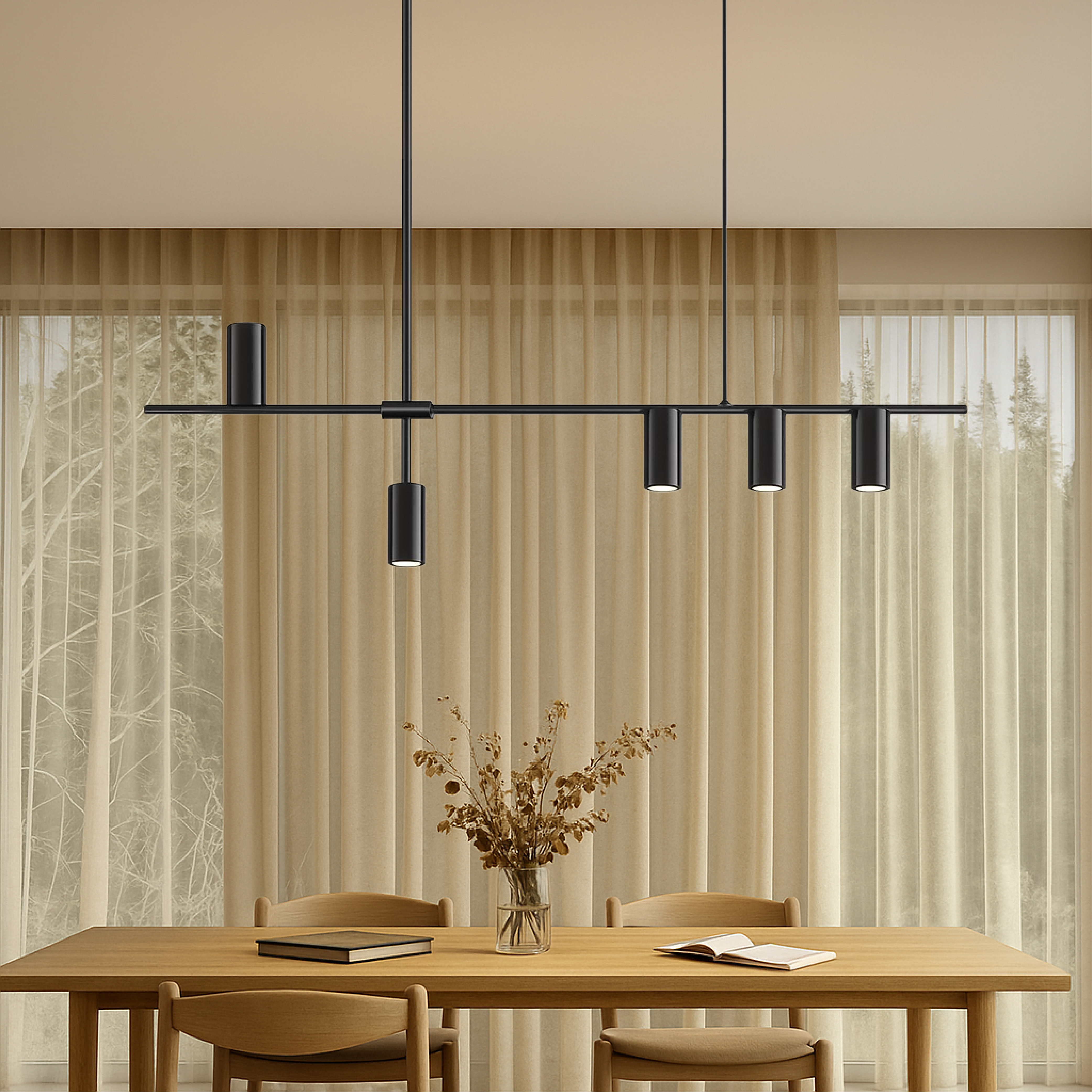 Suspension de cuisine noire minimaliste