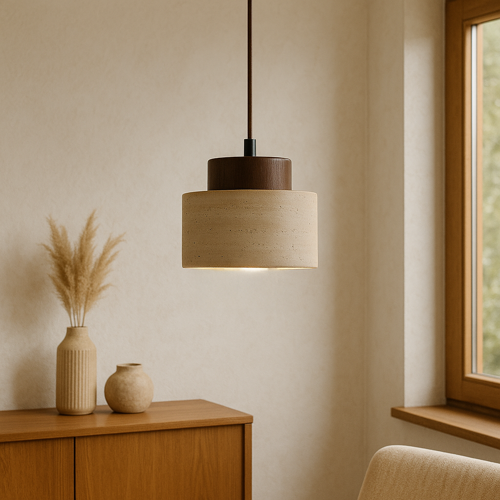 Lampe pendante en pierre de travertin