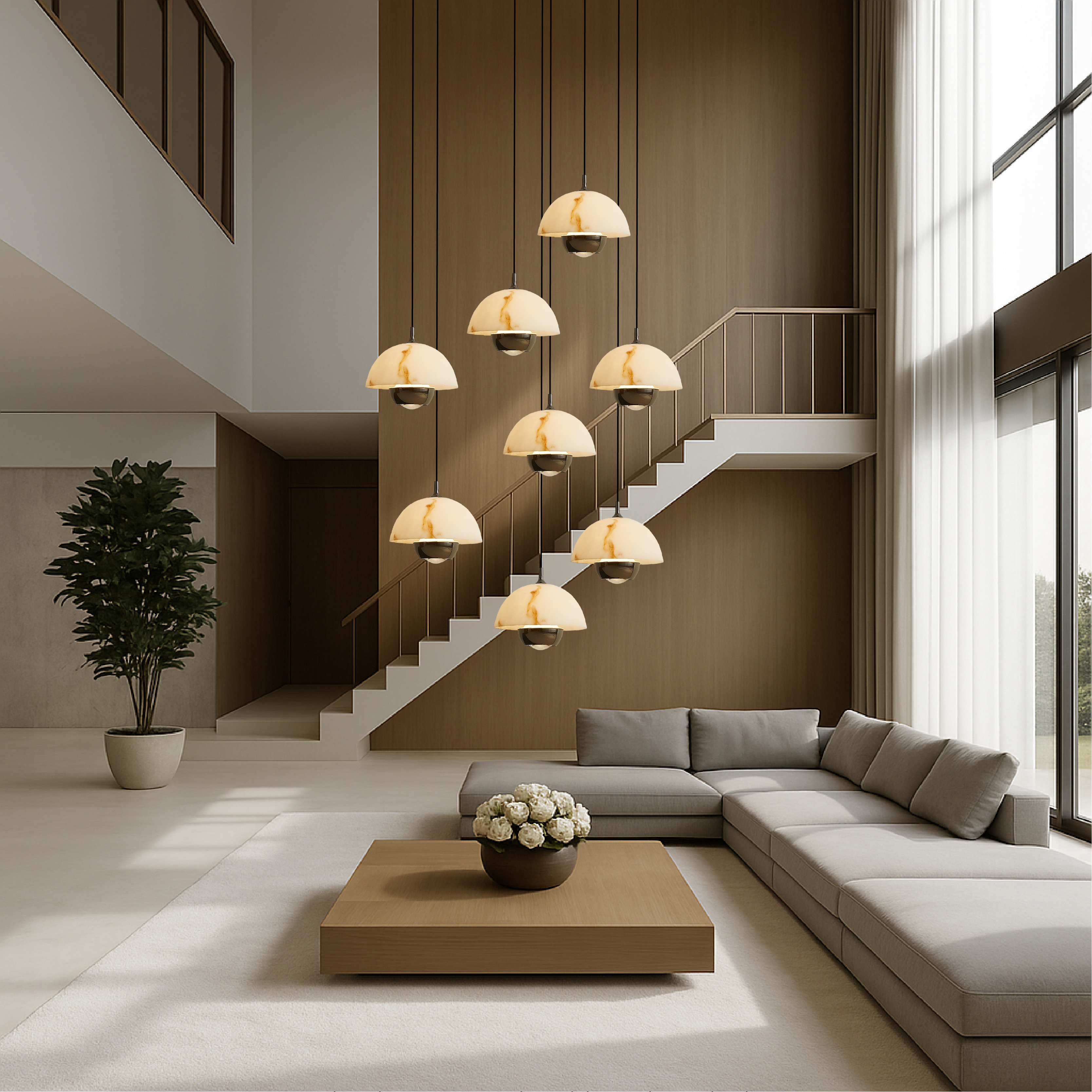 Lustre d'escalier en marbre naturel 8 têtes