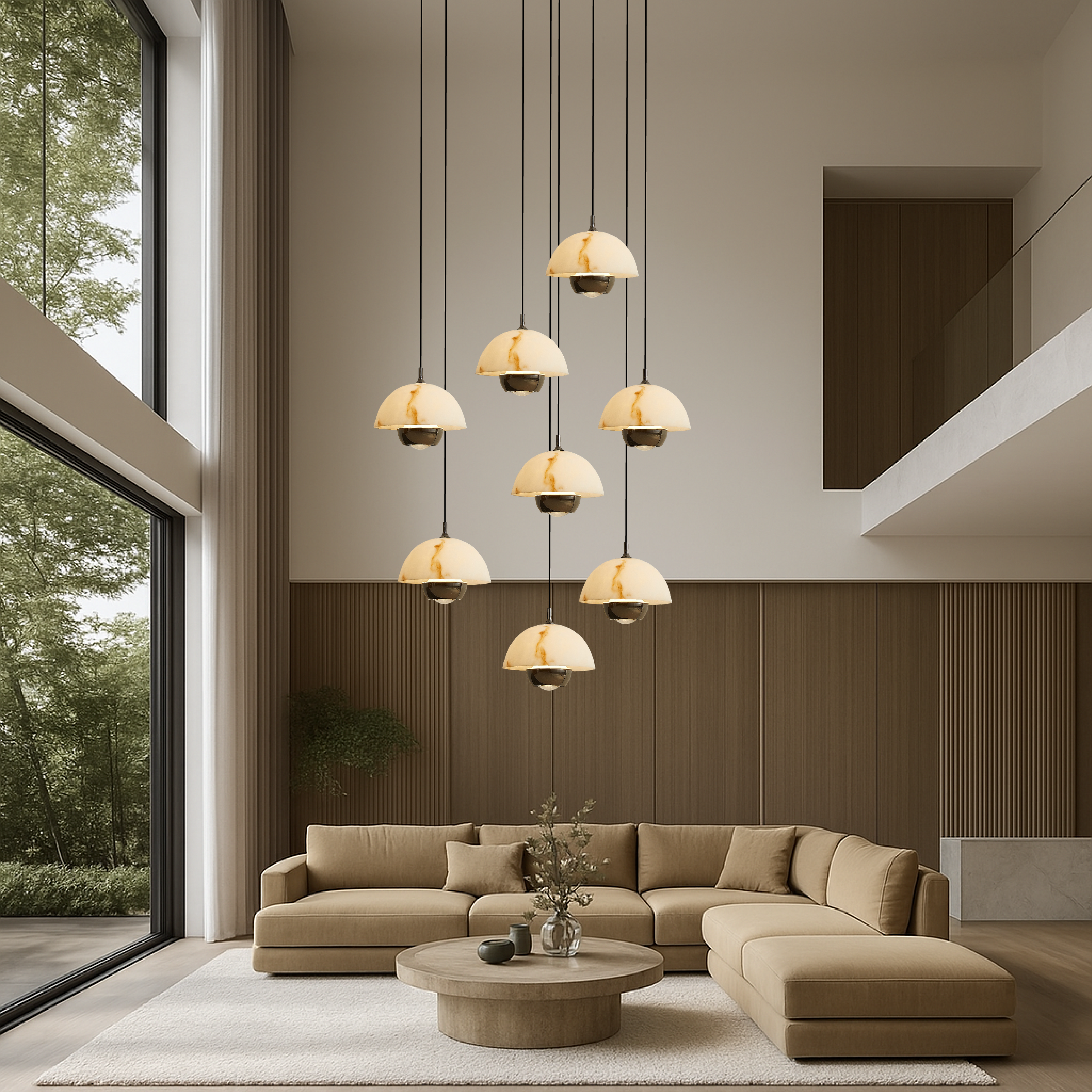 Lustre d'escalier en marbre naturel 8 têtes