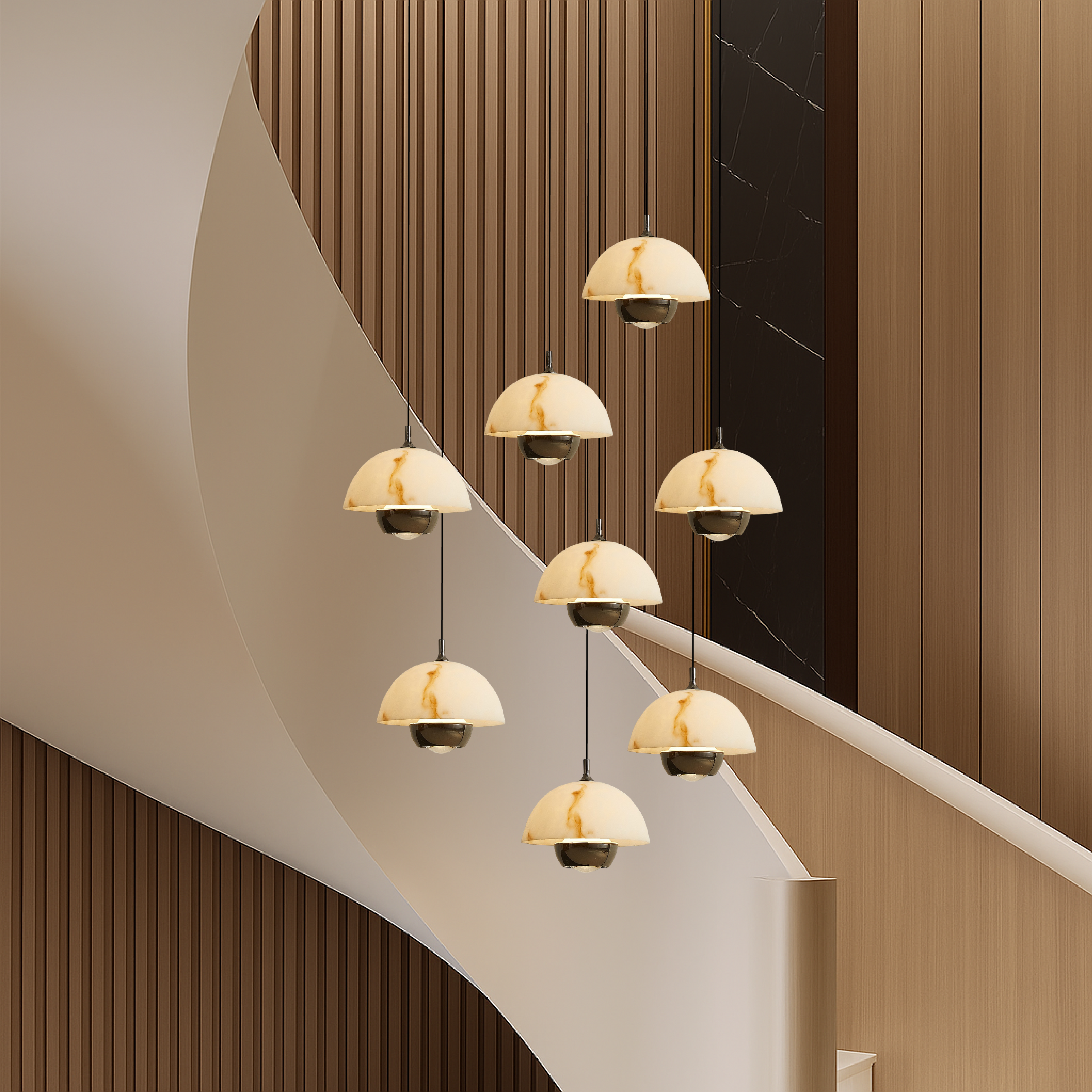 Lustre d'escalier en marbre naturel 8 têtes