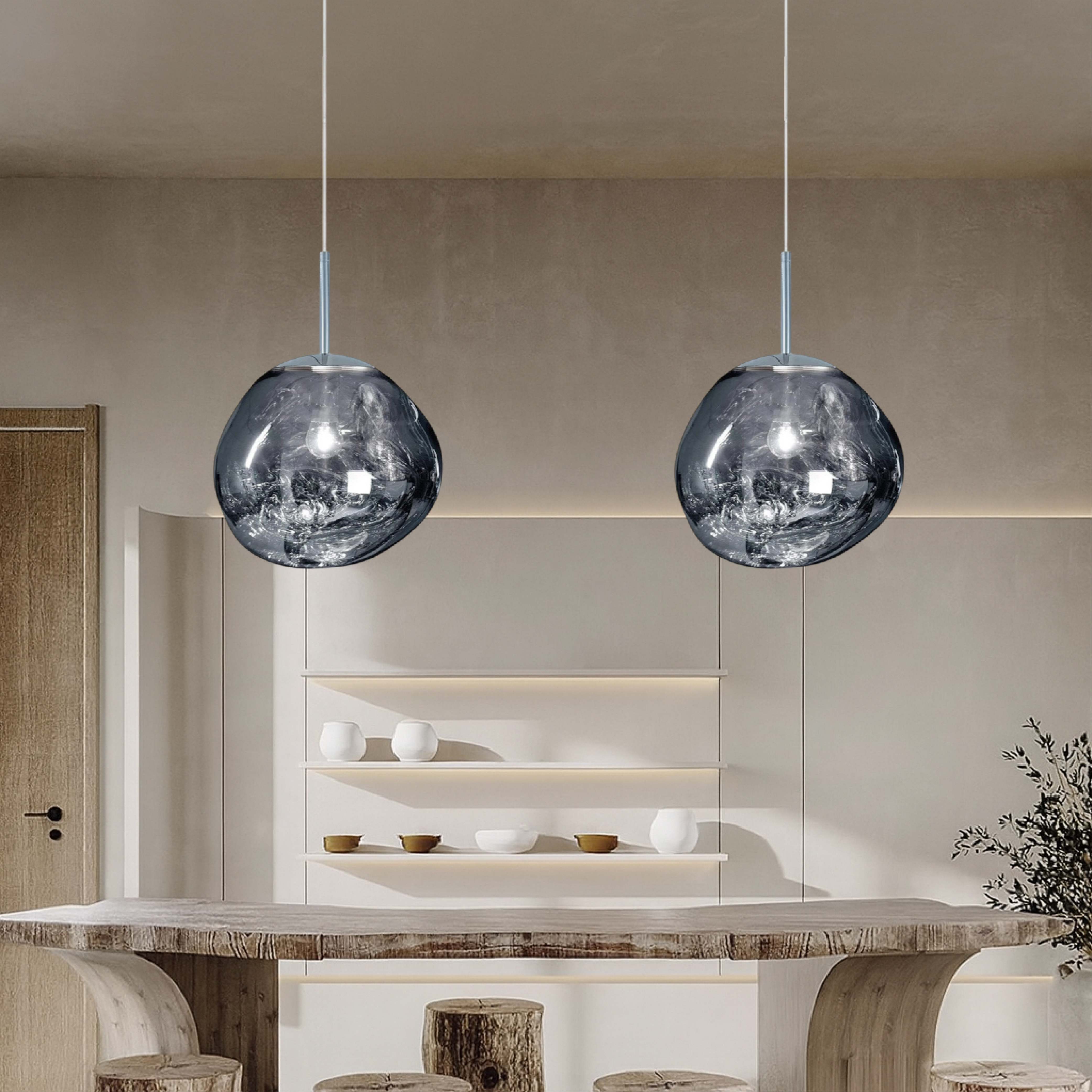 Lampe pendante en verre fondu
