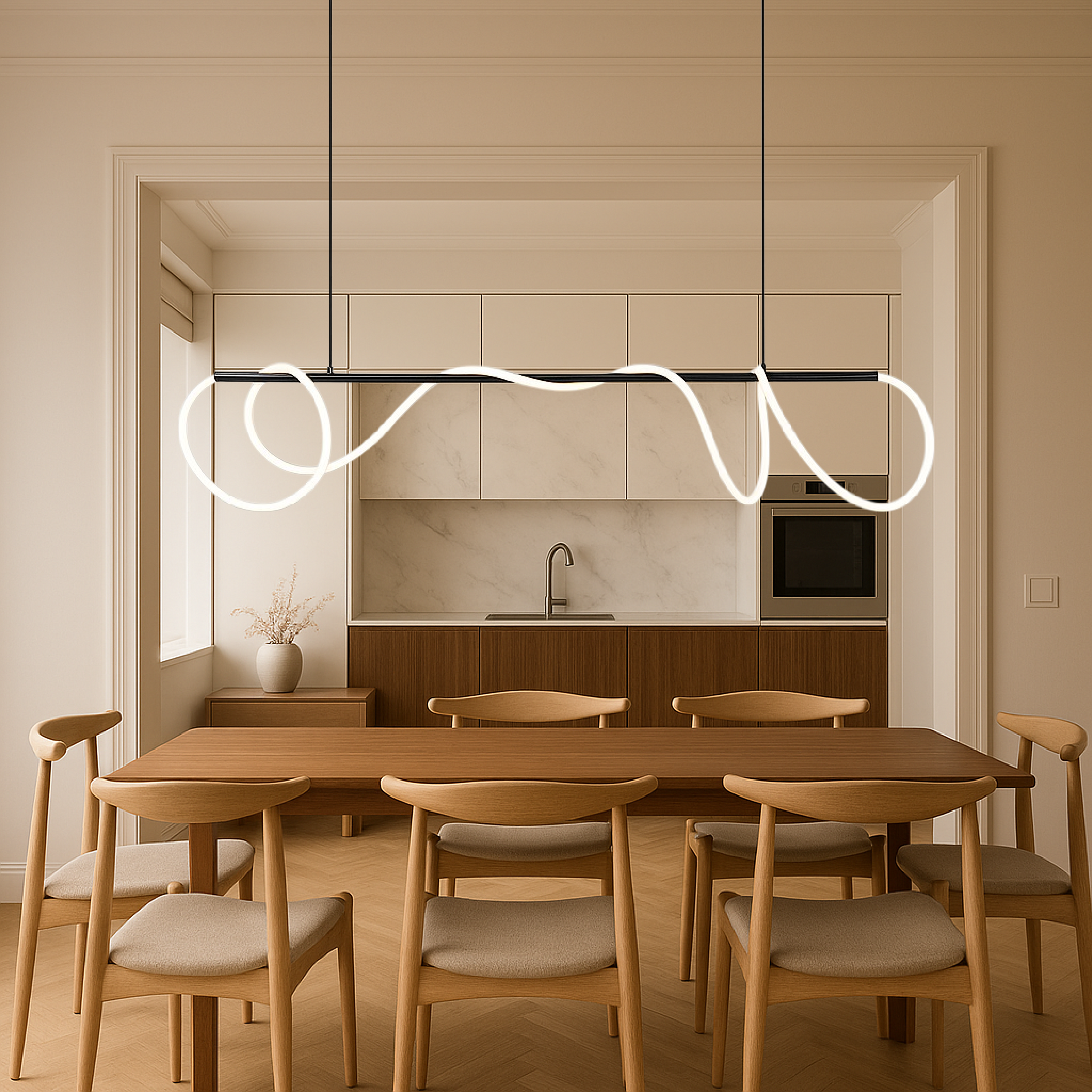 Suspension linéaire pour table de cuisine