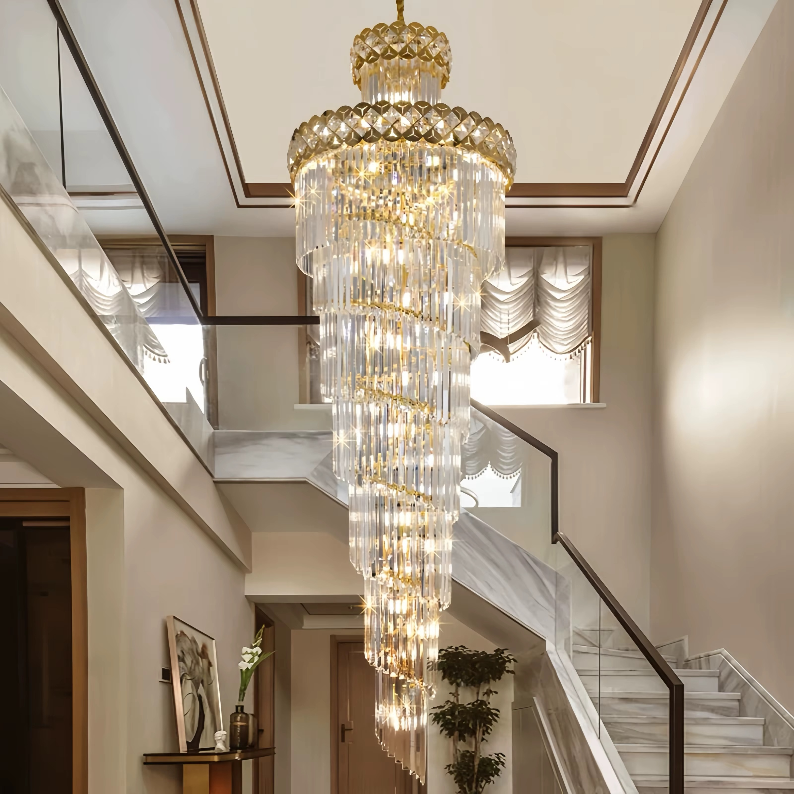 Lustre d'escalier moderne en cristal