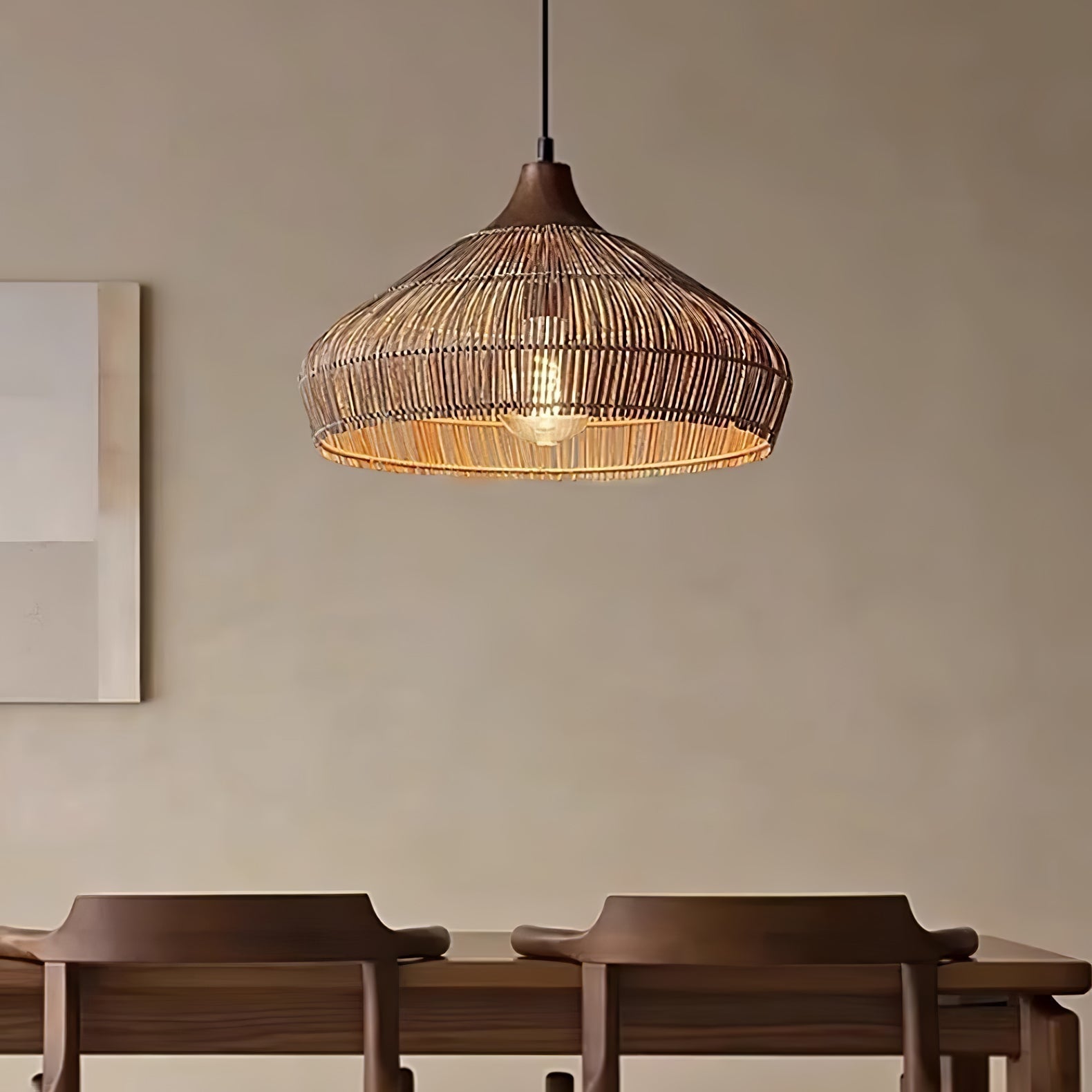 Lampe suspendue en osier et rotin